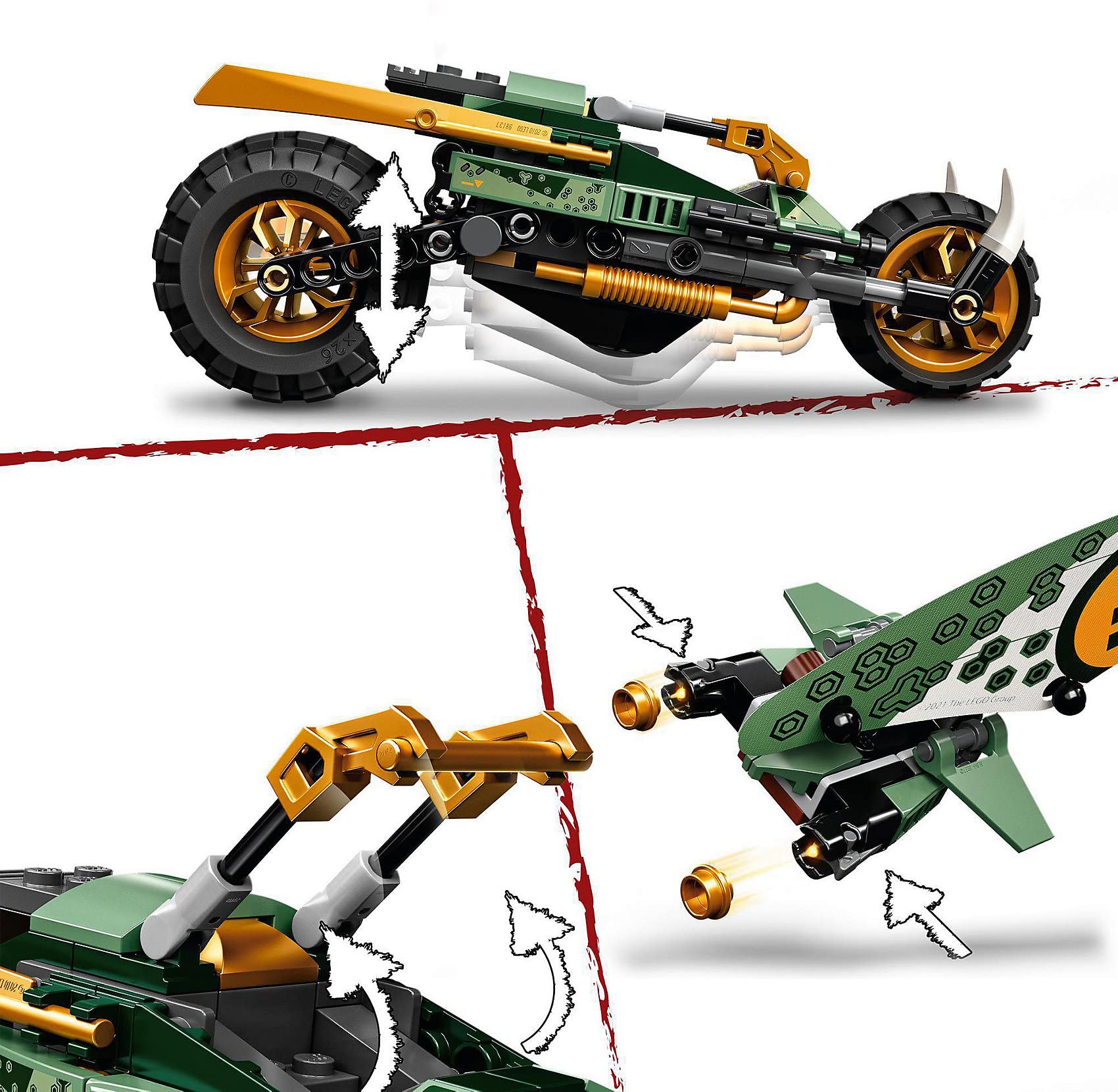 LEGO 71745 Ninjago Lloyd's Jungle Bike Building Toy, 2-in-1 Vehicle with Lloyd & Nya Minifigures - Creative Construction Set for Kids & Collectors | Birthday Gift, Playroom Decoration, Ninja-Themed Adventures