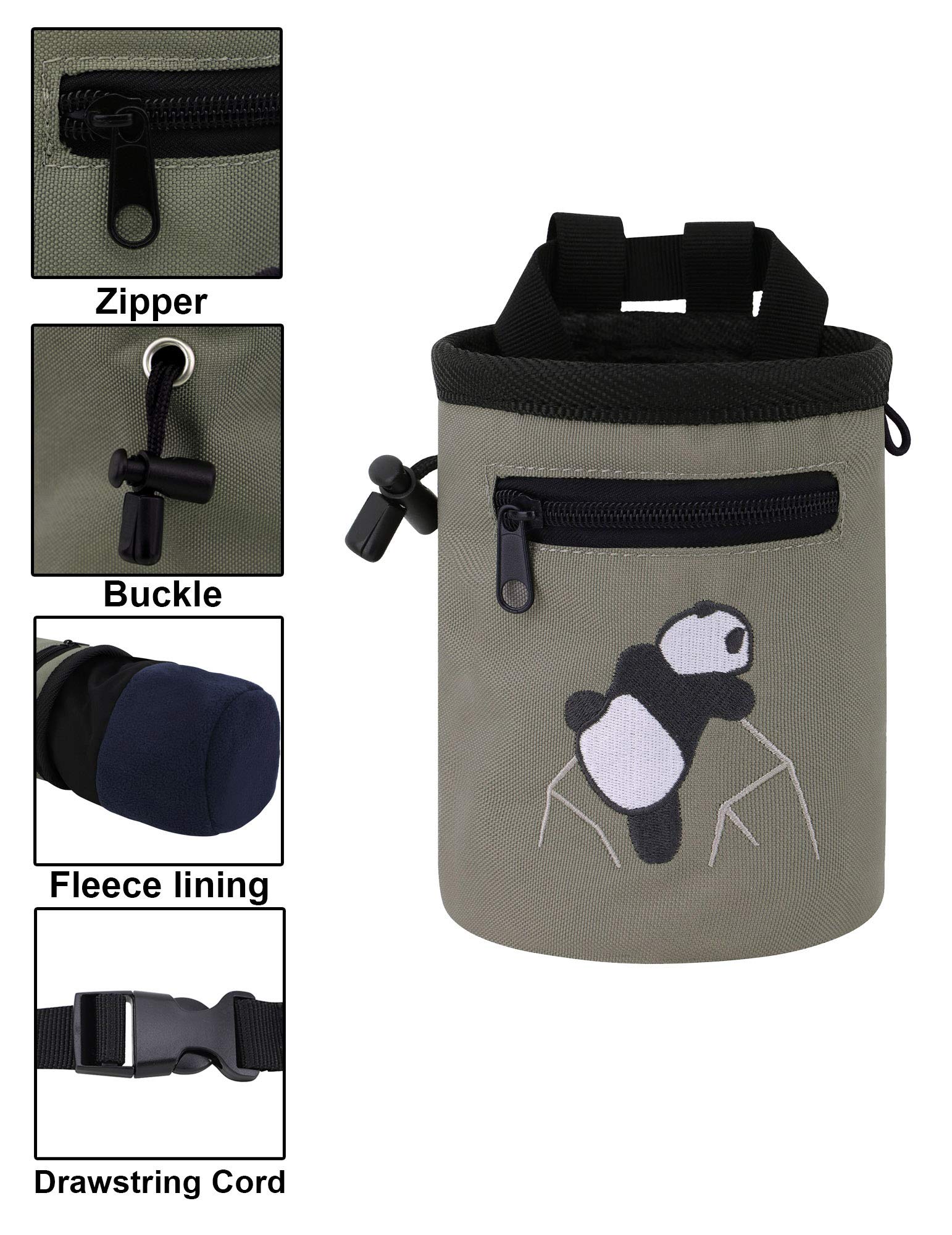 AMC Rock Climbing Chalk Bag with Adjustable Belt - Panda Design for Bouldering & Gym Training - Perfect for Indoor/Outdoor Climbing Adventures