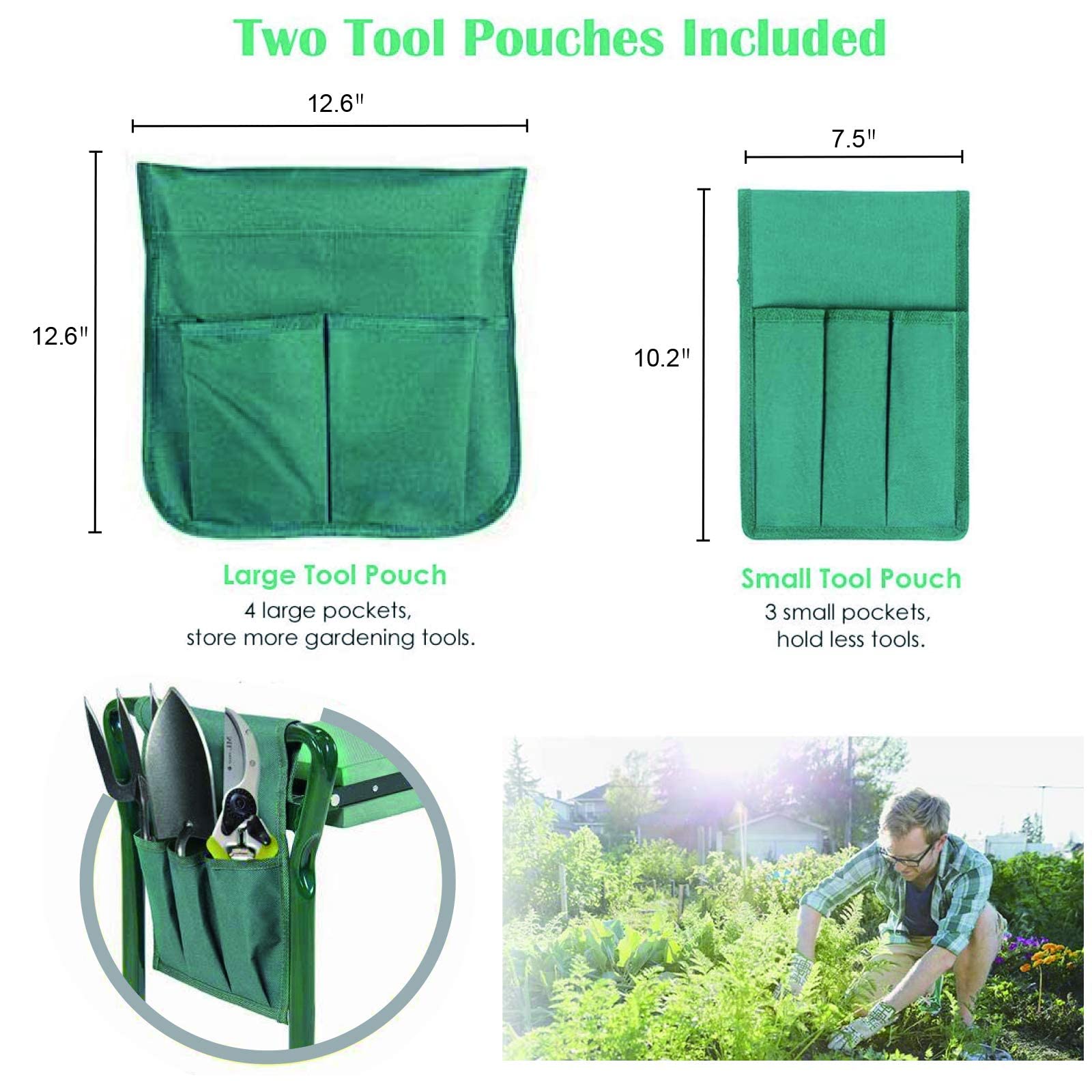 Foldable Garden Kneeler & Seat with 2 Tool Pouches - Multi-Use Bench with Soft Kneeling Pad - Perfect Gardening Gift for Women & Men - Ideal for Planting, Weeding and Outdoor Yard Work
