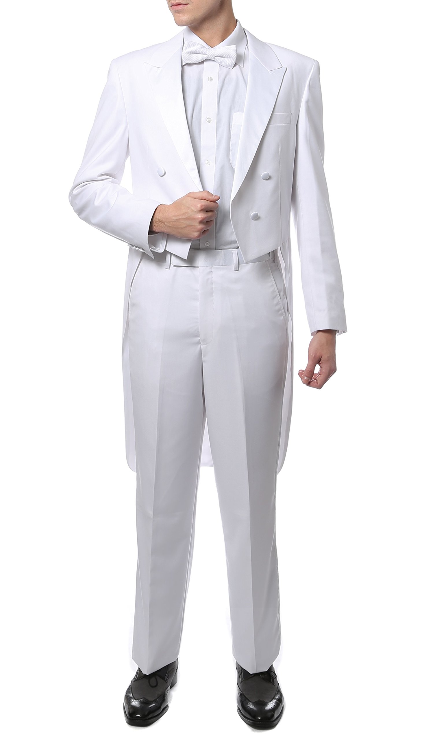 Ferrecci Men's Regular Fit Peak Lapel Tuxedo Suit Set with Tail Coat & Dress Pants - Formal Wedding, Black Tie Event & Evening Gala Attire
