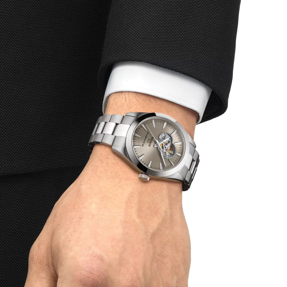 Gentleman Powermatic 80 Open Heart 40mm Automatic Watch with Rhodium Dial & Stainless Steel Bracelet - Perfect for Business Meetings & Formal Occasions