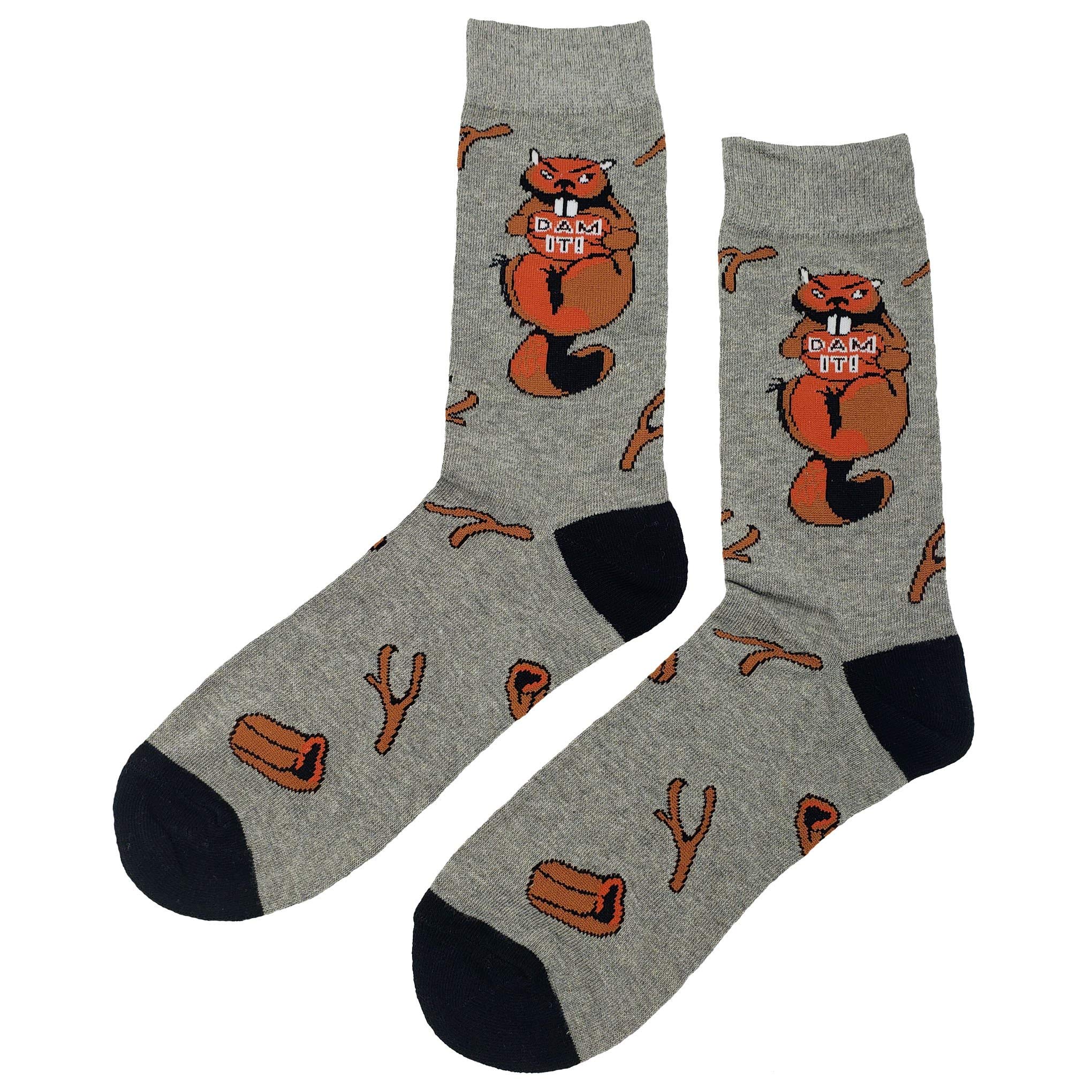 Funny Beaver Novelty Socks for Men - Colorful Cotton Crew Socks Size 8-12 - Whimsical Gift Socks for Outdoor Enthusiasts & Nature Lovers - Perfect for Hiking, Camping, and Casual Wear