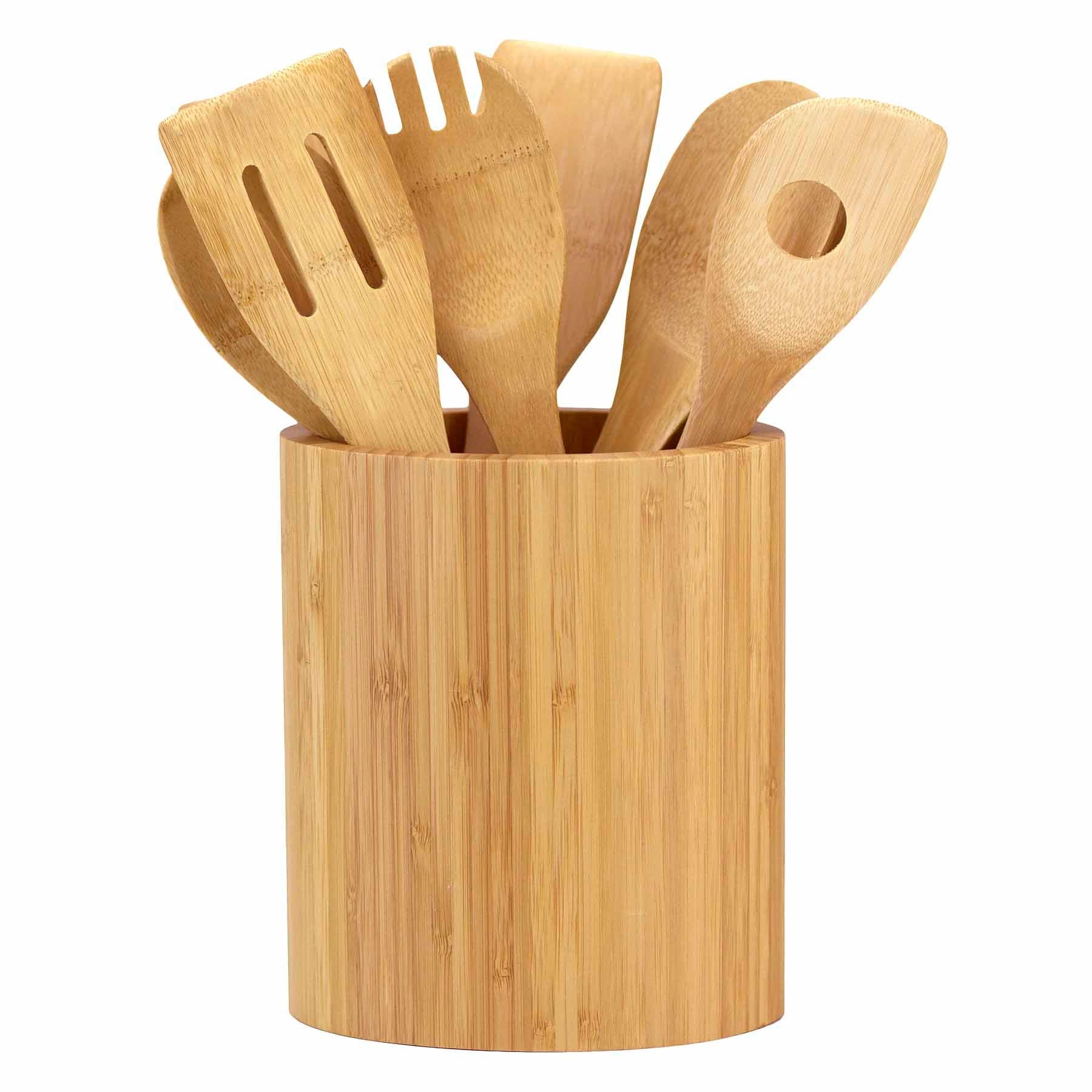 Premium Oval Bamboo Kitchen Utensil Holder - Natural Wood Countertop Organizer for Spoons, Forks & Cooking Tools - Perfect for Modern Kitchens & Countertop Storage