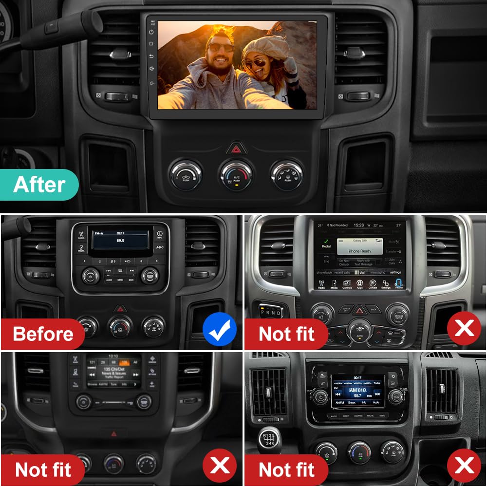 2+64GB Dodge RAM 1500 Car Stereo (2013-2018) - Wireless CarPlay & Android Auto, Bluetooth, AM/FM, GPS - Replacement Radio for Manual AC Models | Perfect for Road Trips & Daily Commuting