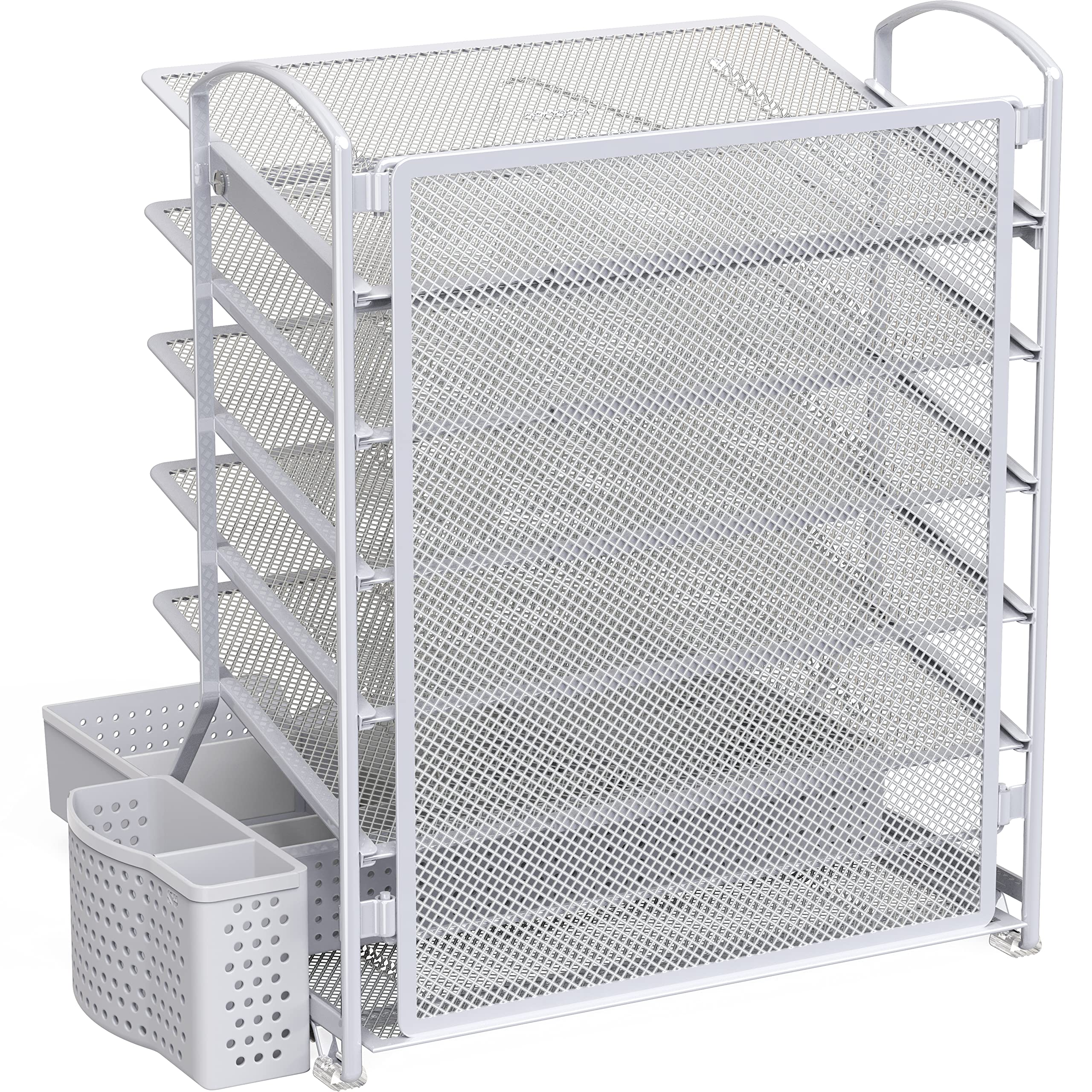 Simple Houseware 6-Tier Desk Organizer with Sliding Drawer - Silver Metal File Tray for Office Documents, Mail & Supplies | Perfect for Home Office, School & Workplace Organization