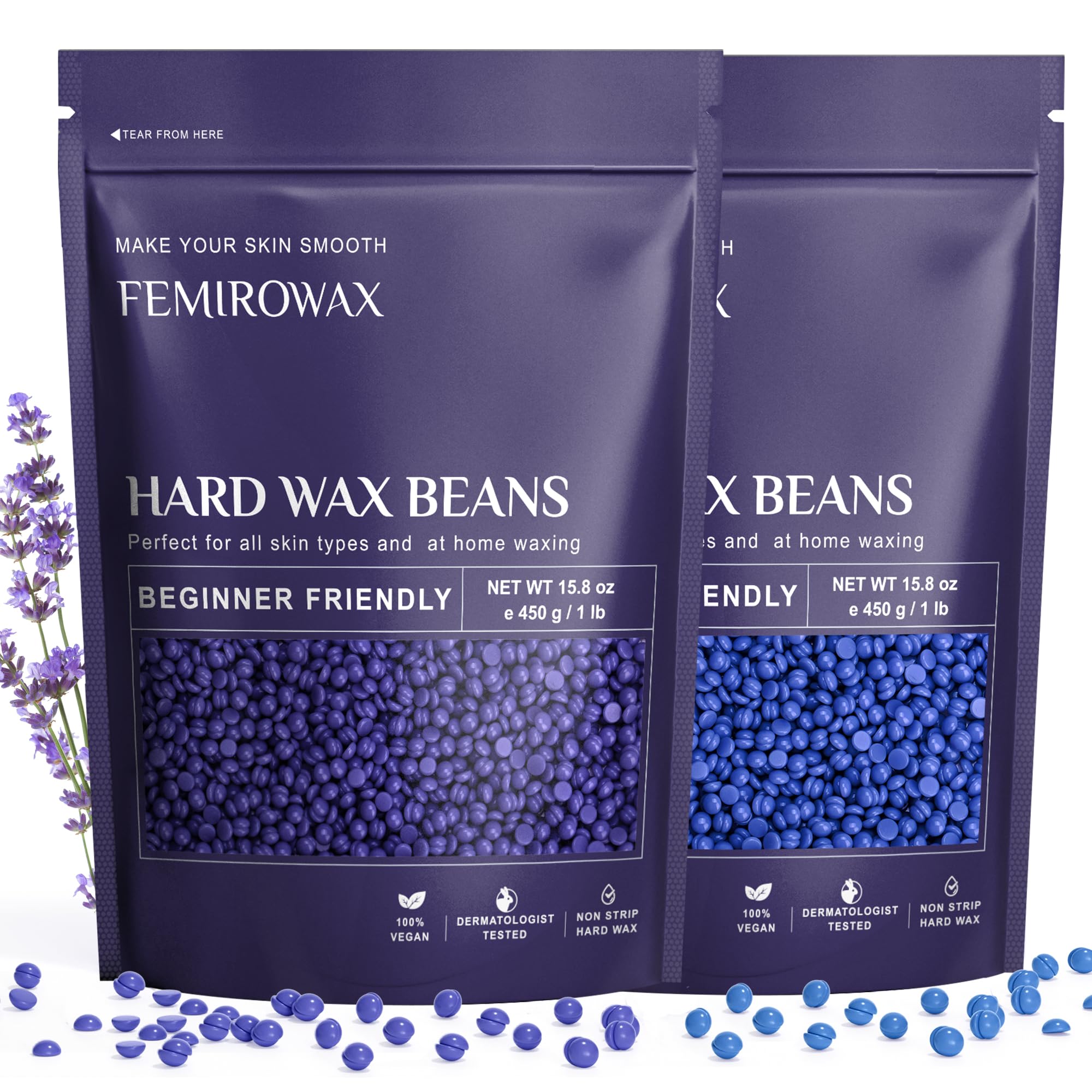 2-Pack Hard Wax Beads for Hair Removal - Professional At-Home Waxing Kit for Legs, Bikini & Face | Painless Hair Removal Wax with Smooth Finish