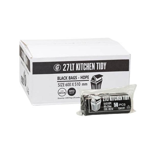 27L Kitchen Trash Bags - Heavy Duty Black Garbage Bags for Waste Disposal | Perfect for Home, Office & Outdoor Use