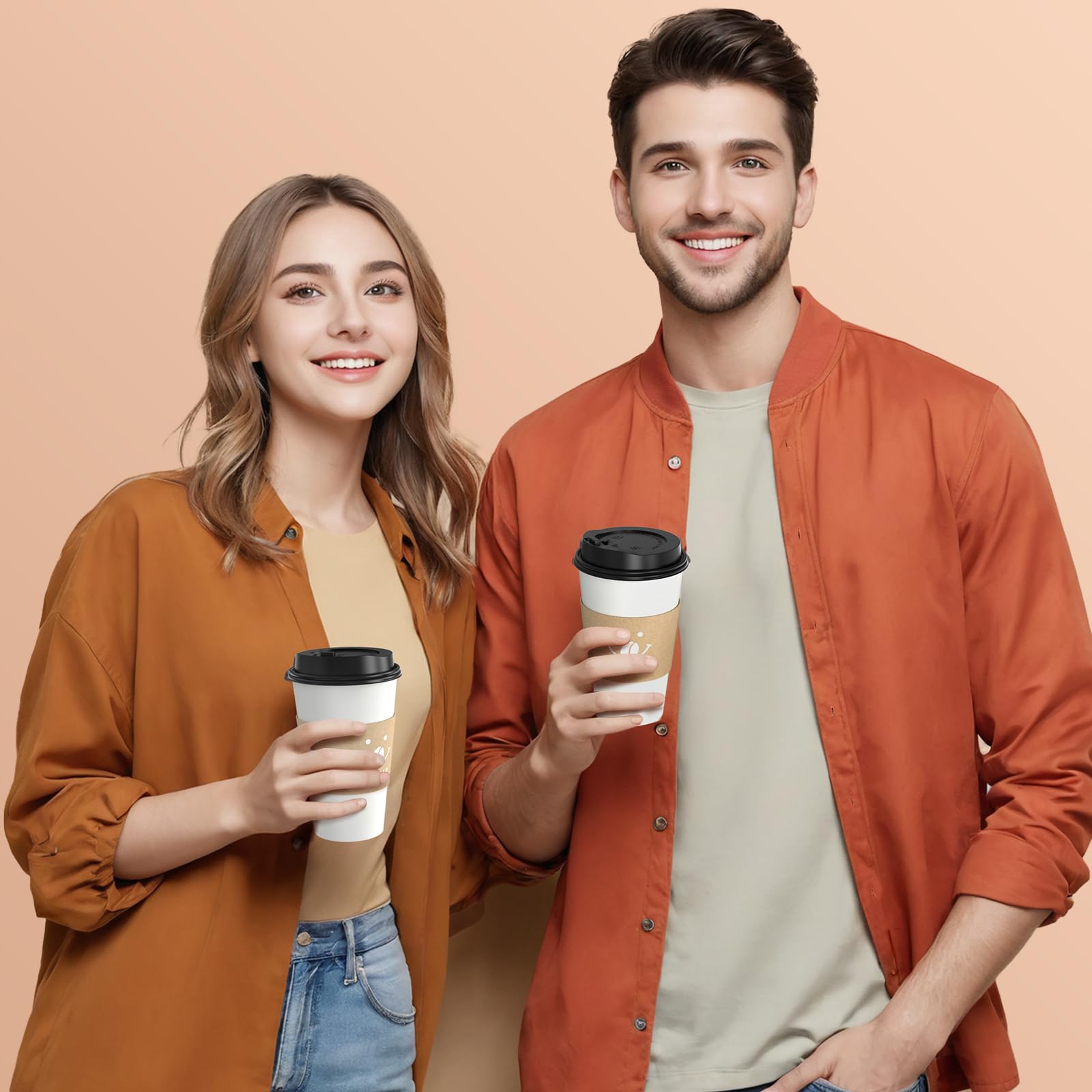 16oz Disposable Coffee Cups with Lids & Sleeves - 100 Pack Bulk White Paper Cups for Hot Beverages | Perfect for Coffee Shops, Offices & Takeout Services