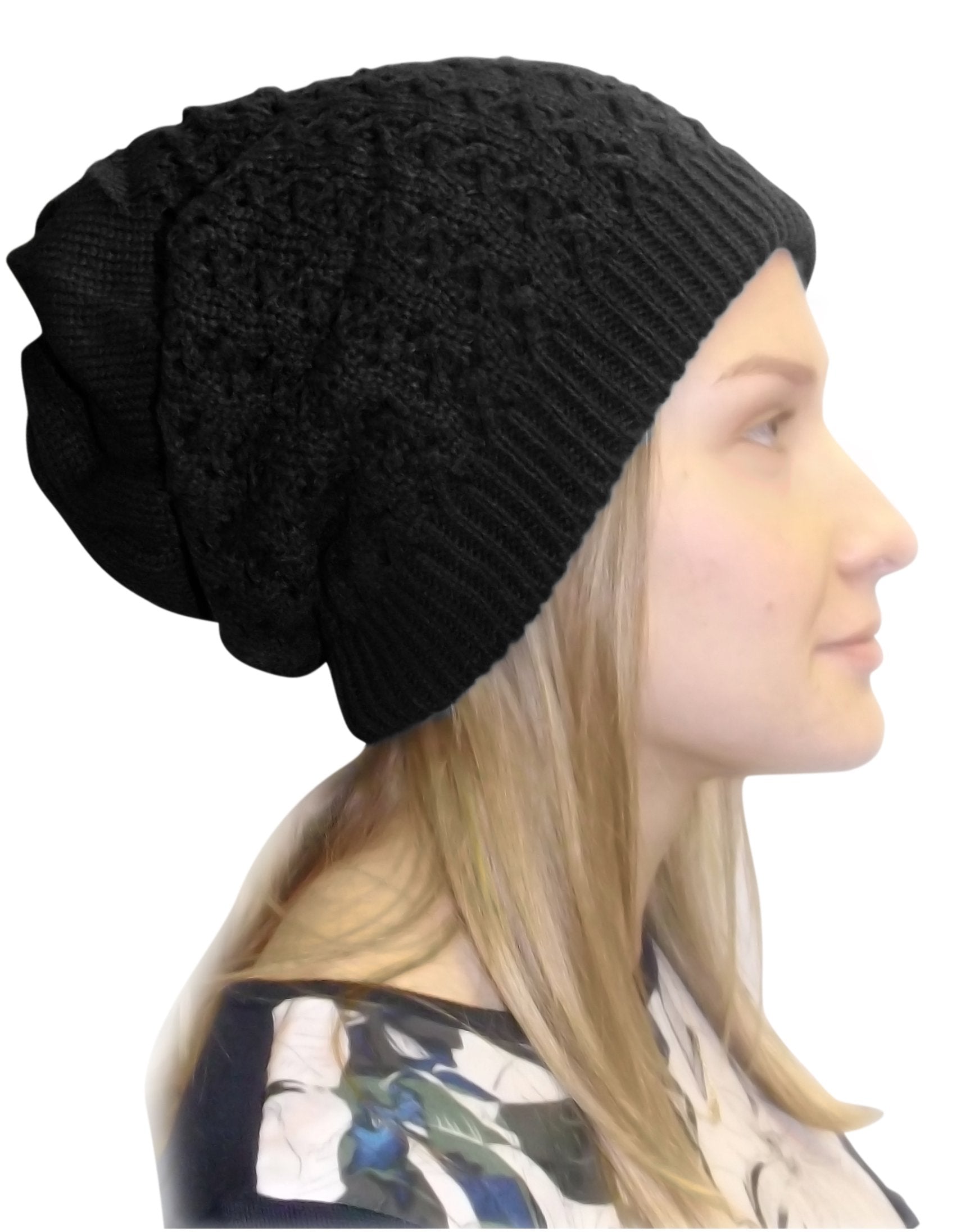 Women's Knit Thick Warm Slouch Beanie Ski Hat - Winter Beanie for Women - Soft & Cozy Cold Weather Hat - Perfect for Skiing, Snowboarding & Outdoor Activities (Ebony)