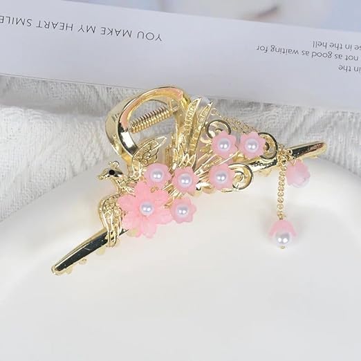 RUBELA Korean Style Hair Claw Clip - White Flower Tassel Hair Accessory for Wedding, Prom, Party & Special Occasions