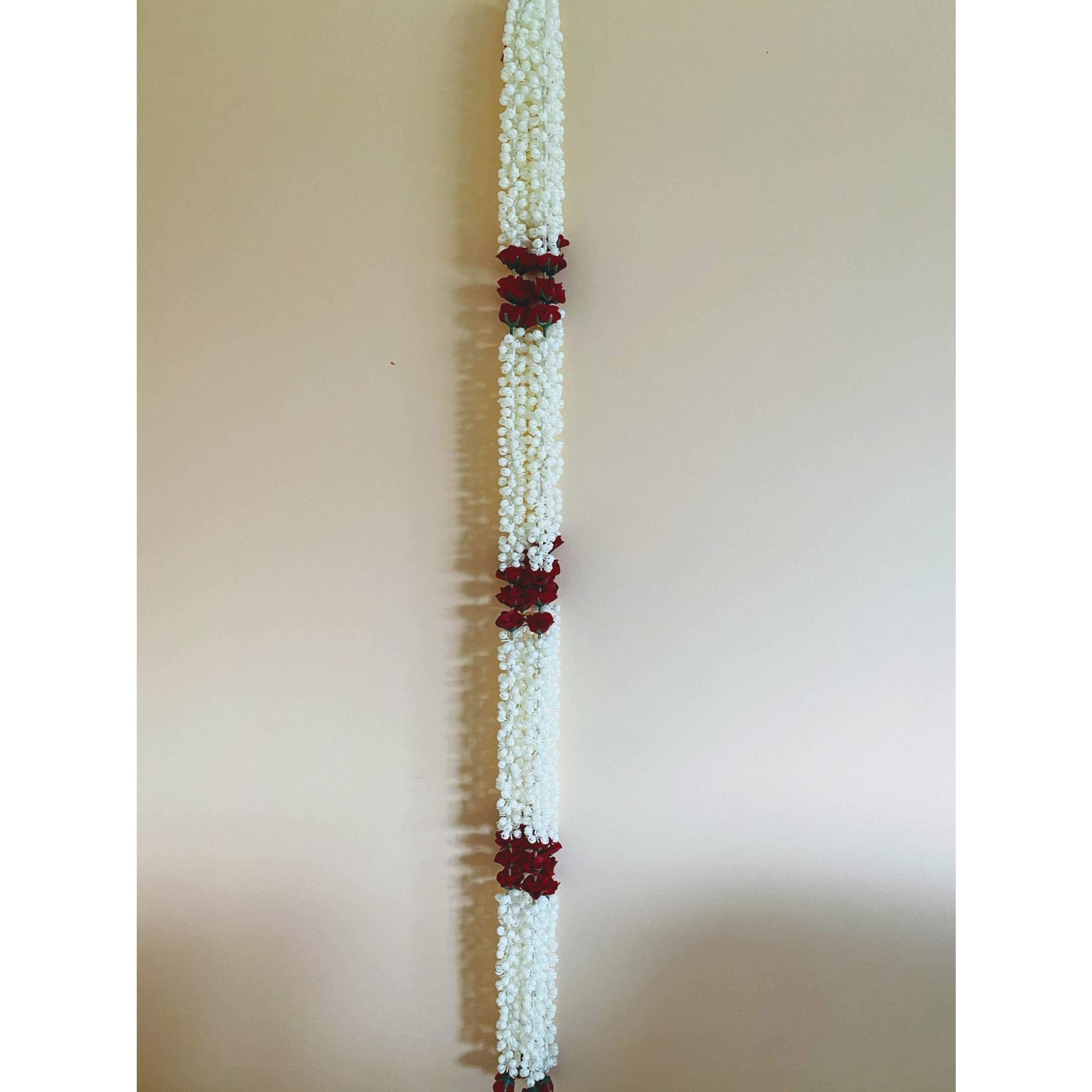 LOVENSPIRE Artificial Jasmine Buds & Rose Garland - 4 Strings Floral Decor for Indian Wedding, Diwali, Eid, Mehndi Party, Pooja, Housewarming | Perfect for Door Hanging, Day of The Dead & Festival Decorations