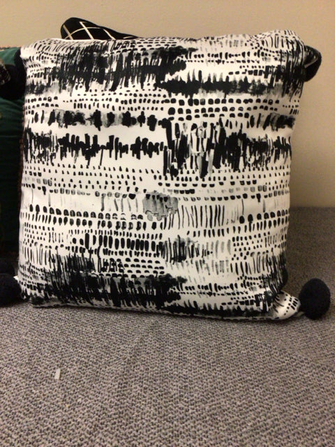 Pier 1 Black & White Decorative Throw Pillow with Elegant Pouf Tassels - Perfect for Sofa, Bed & Home Decor Accent