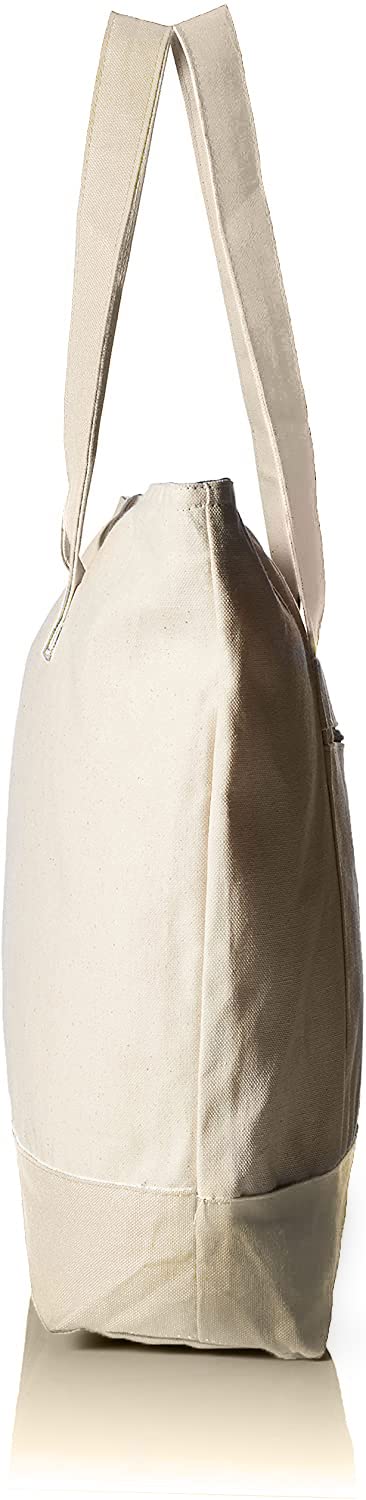 Durable 12oz Canvas Tote Bags with Front Zipper Pocket - Large Reusable Shopping & Beach Tote for Women - Perfect for Groceries, Work, Travel & Gift Giving