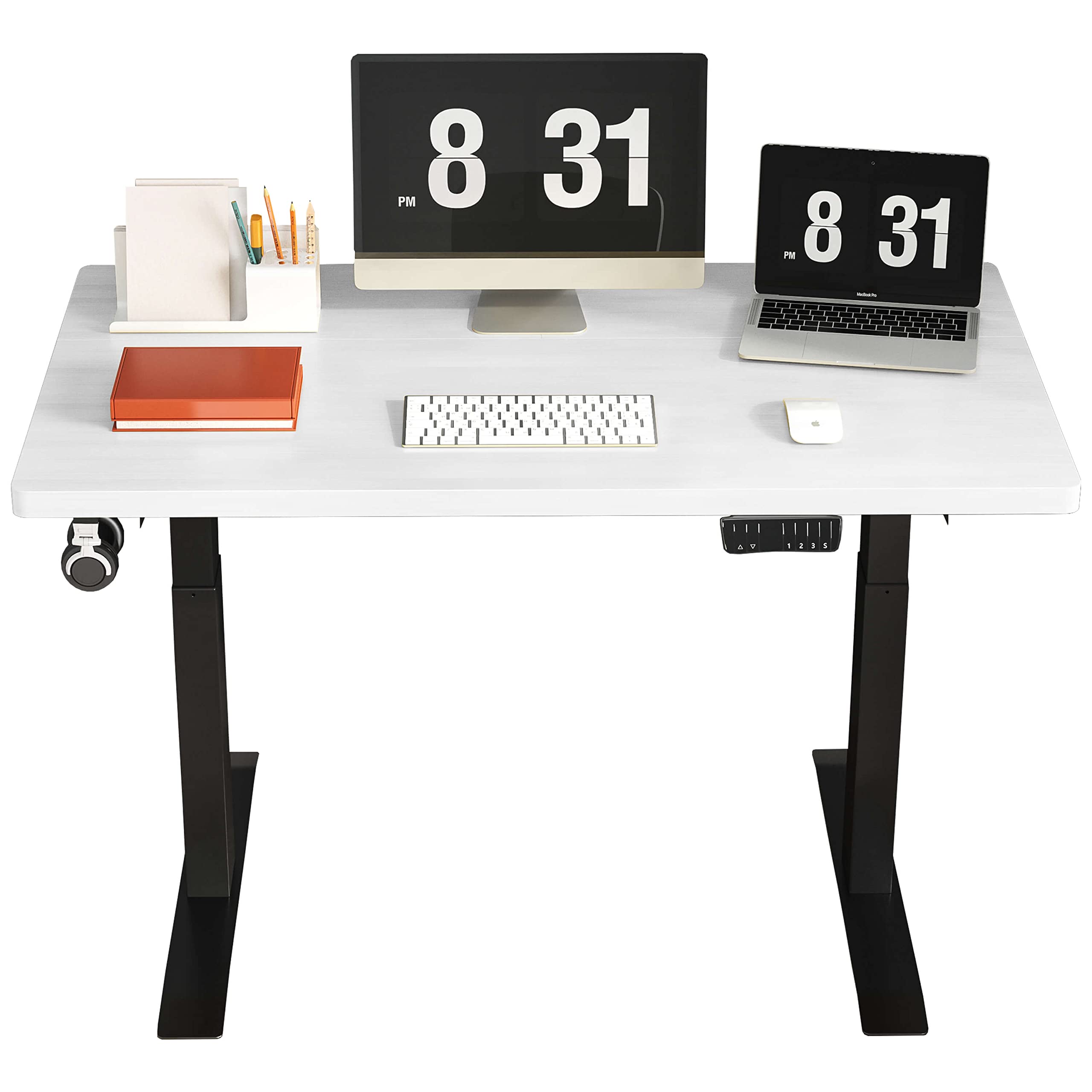 IYEE NATURE Electric Standing Desk 40 x 24 Inches - Adjustable Height Ergonomic Home Office Desk with Splice Board (Black Frame, White Top) | Perfect for Remote Work, Gaming Setup & Small Workspaces