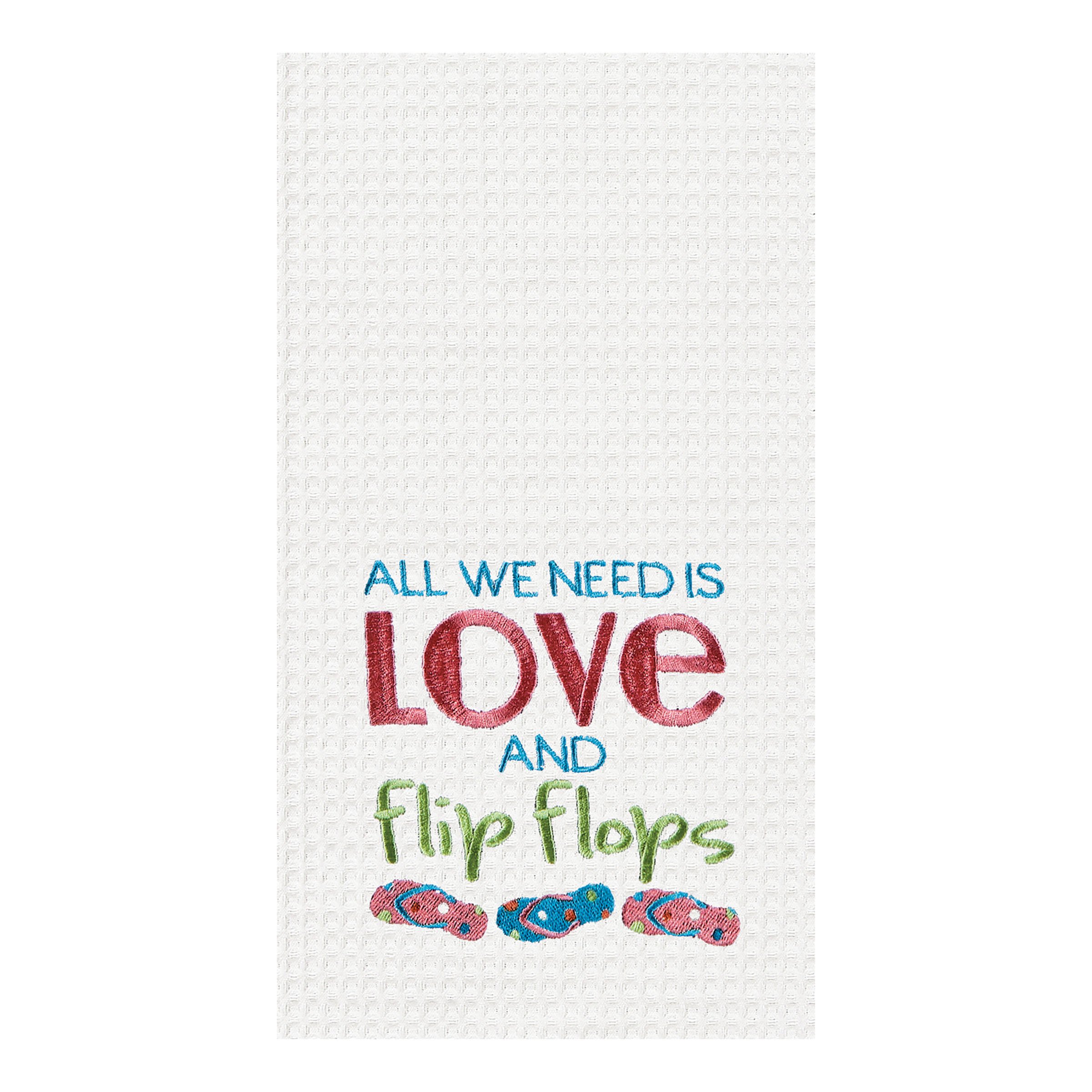 C&F Home Love & Flip Flops Cotton Embroidered Waffle Weave Kitchen Towel Set - Absorbent & Decorative Dish Towels for Kitchen, Bathroom, Dining - Soft Pink Waffle Texture for Home Decor & Hostess Gifts