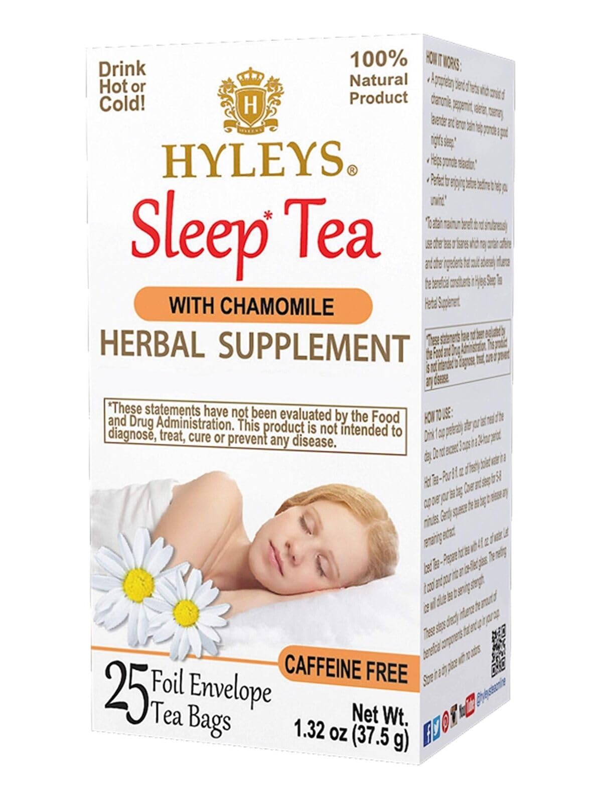 Hyleys Chamomile Tea Bags - 6 Pack (150 Count) Caffeine-Free Herbal Tea for Sleep & Relaxation | Nighttime Bedtime Tea | Stress Relief & Calming Aid for Better Sleep