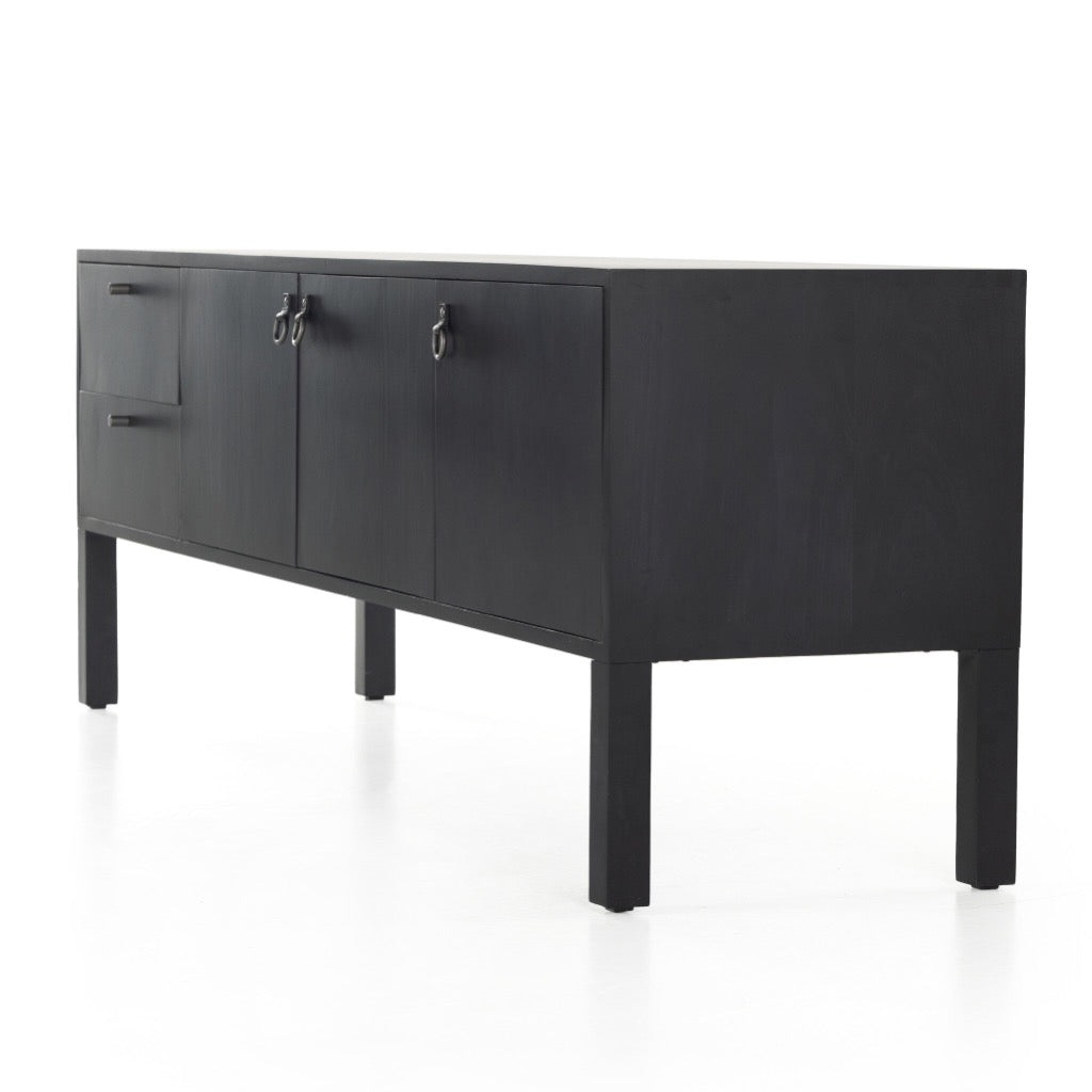 Isador Media Console TV Stand - Black Wash Poplar Wood - Perfect for Living Room, Bedroom & Home Theater Entertainment Centers