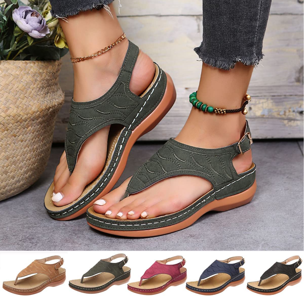 Lisgai Women's Orthopedic Sandals – Comfortable Arch Support Flat Sandals with Adjustable Thong Flip Flops | Orthotic Footwear for Plantar Fasciitis, Heel Pain & Daily Wear