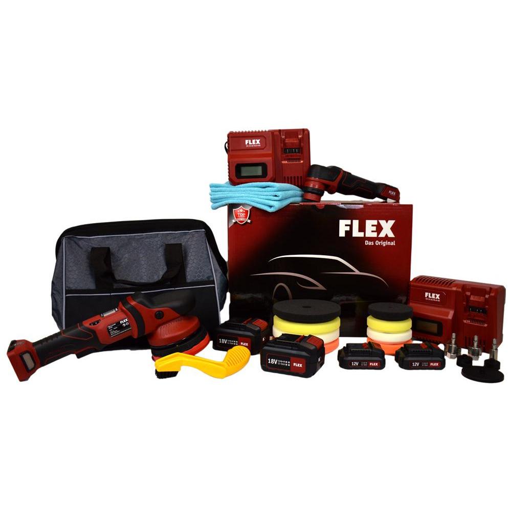 FLEX Cordless Polisher Set - PXE 80 & XCE 8 125 | Professional Car Detailing & Woodworking Tools | Perfect for Auto Shine, Wood Finishing & DIY Projects