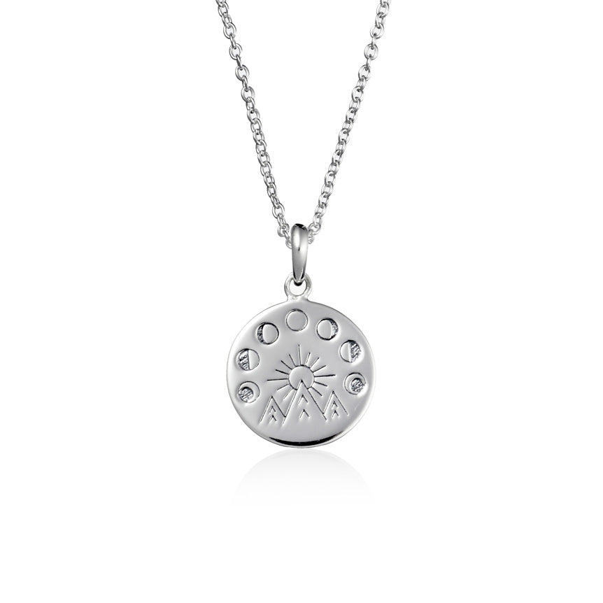 Moon and The Mountains Medallion Necklace - Boho Chic Pendant Jewelry for Women - Perfect for Layering, Everyday Wear & Gift Giving