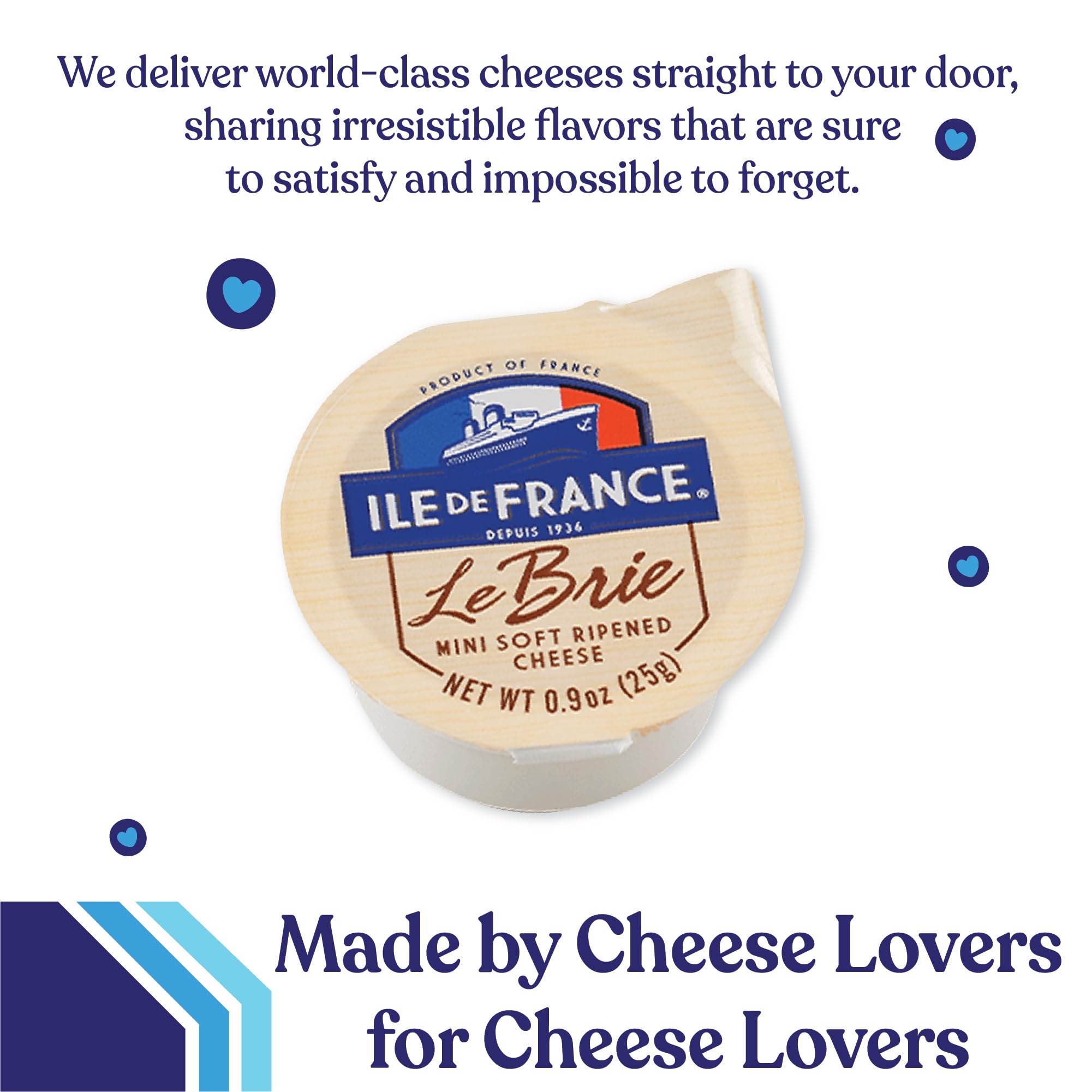 Ile de France Brie Cheese - 60 Soft Ripened French Mini Brie (0.9 oz Each) - Perfect for Picnics, Parties & Charcuterie Boards - Individually Wrapped Brie Bites from The Cheese Lover Shop