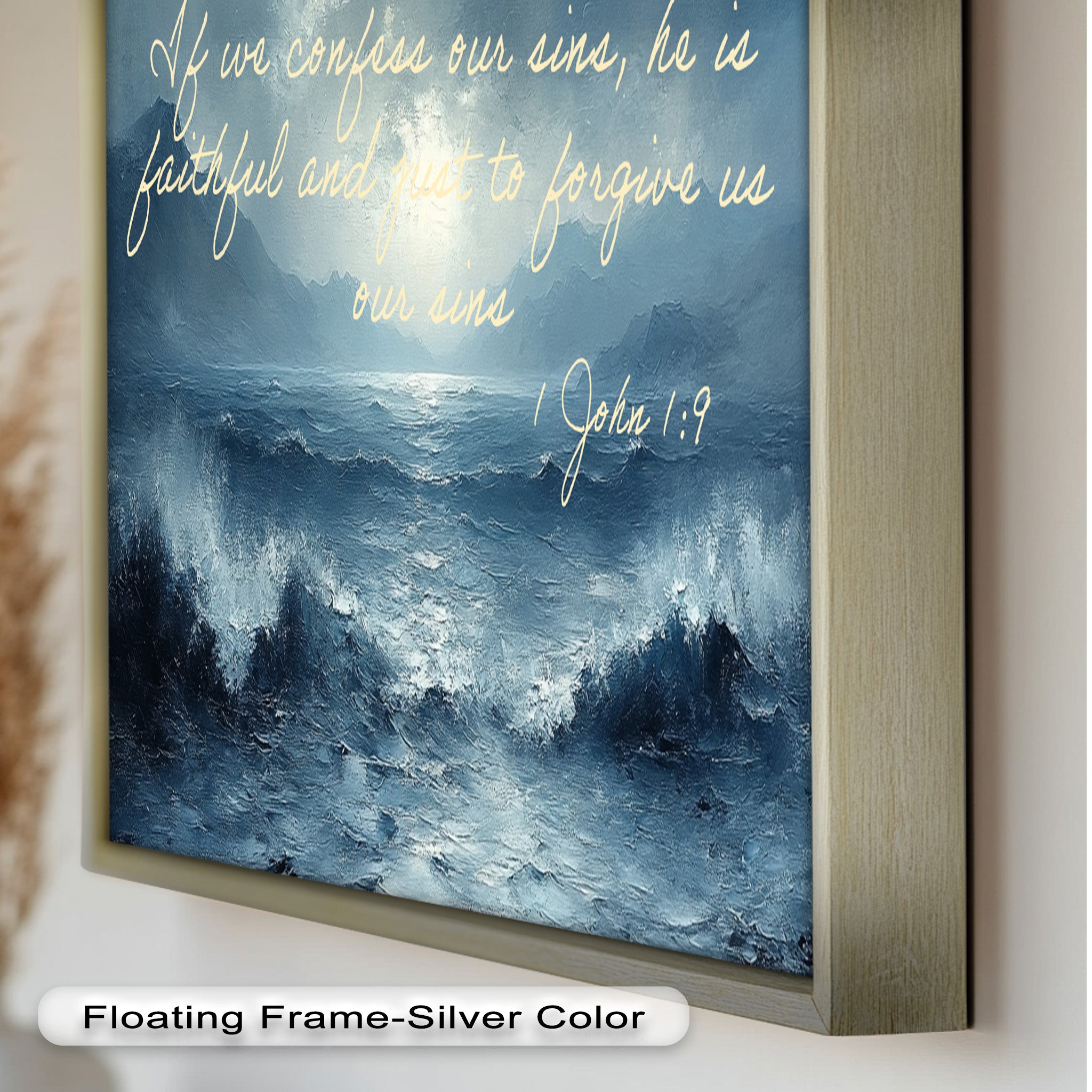 1 John 1:9 Bible Verse Oil Painting - Christian Scripture Wall Art for Home Decor, Church & Office - Forgiveness and Grace Religious Gift