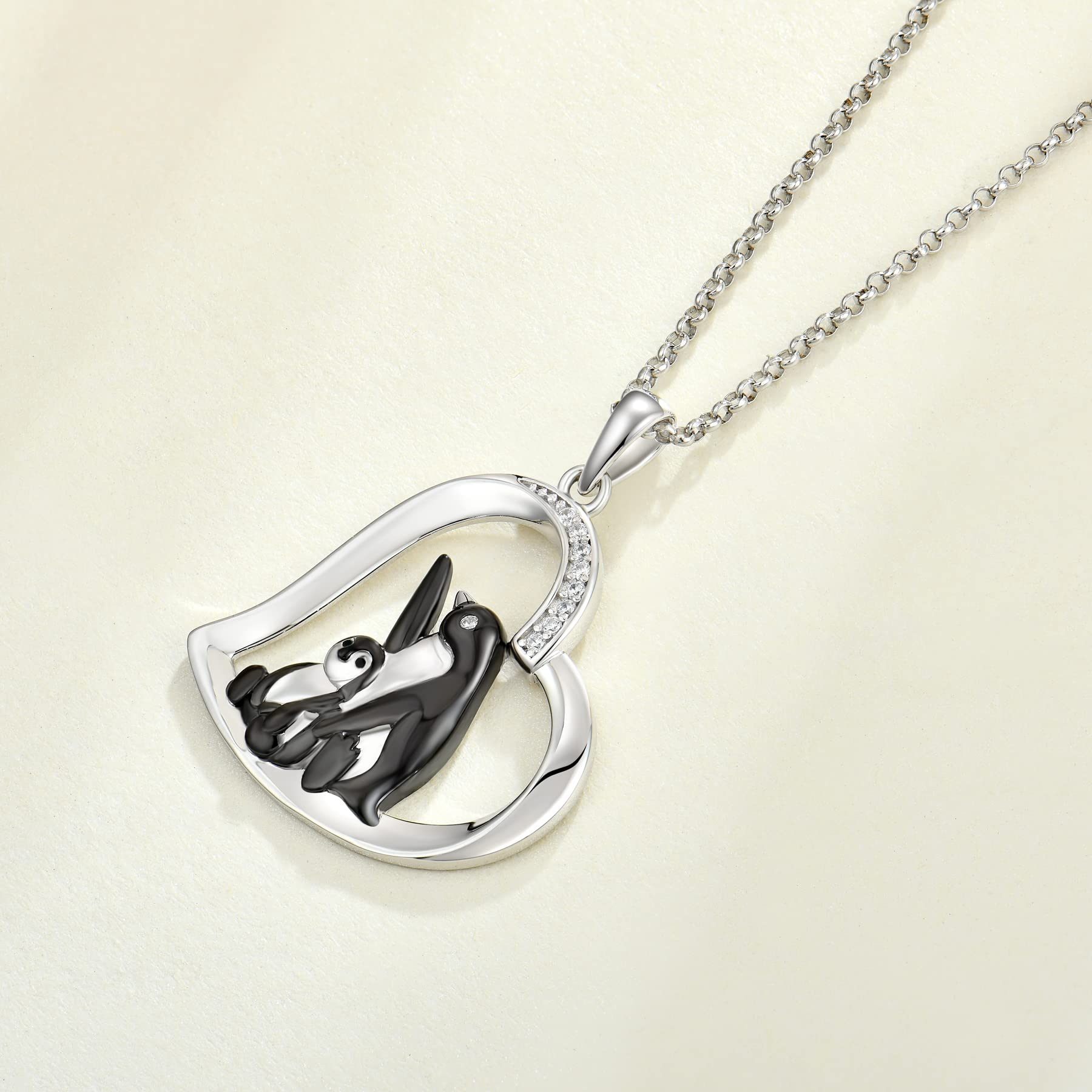 JO WISDOM 925 Sterling Silver Penguin Pendant Necklace with Cubic Zirconia - Elegant Animal Jewelry Gift for Women, Perfect for Christmas, Birthday & Anniversary Gifts