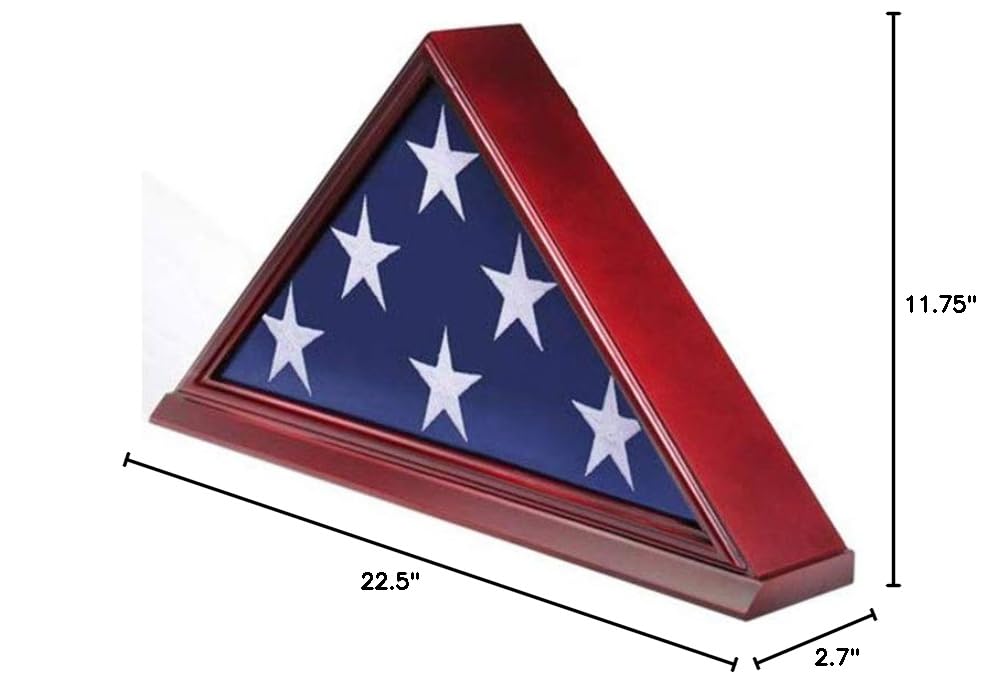 Veteran Memorial Flag Display Case Frame Stand - Cherry Finish for 5' X 9.5' American Flag | Wall Mounted Flag Holder for Home, Office & Military Tribute
