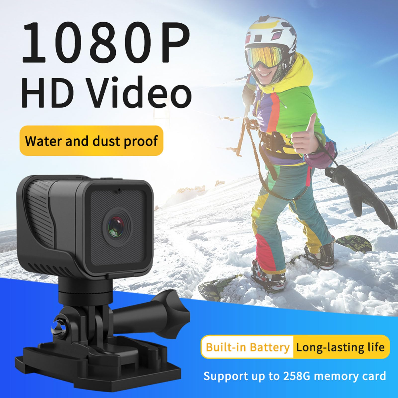TIKATARER 1080P Mini Action Camera - IP68 Waterproof, WiFi, 256GB Expandable, with Mic - Portable Sports Camera for Cycling, Bike Riding, Home Security & Outdoor Adventures