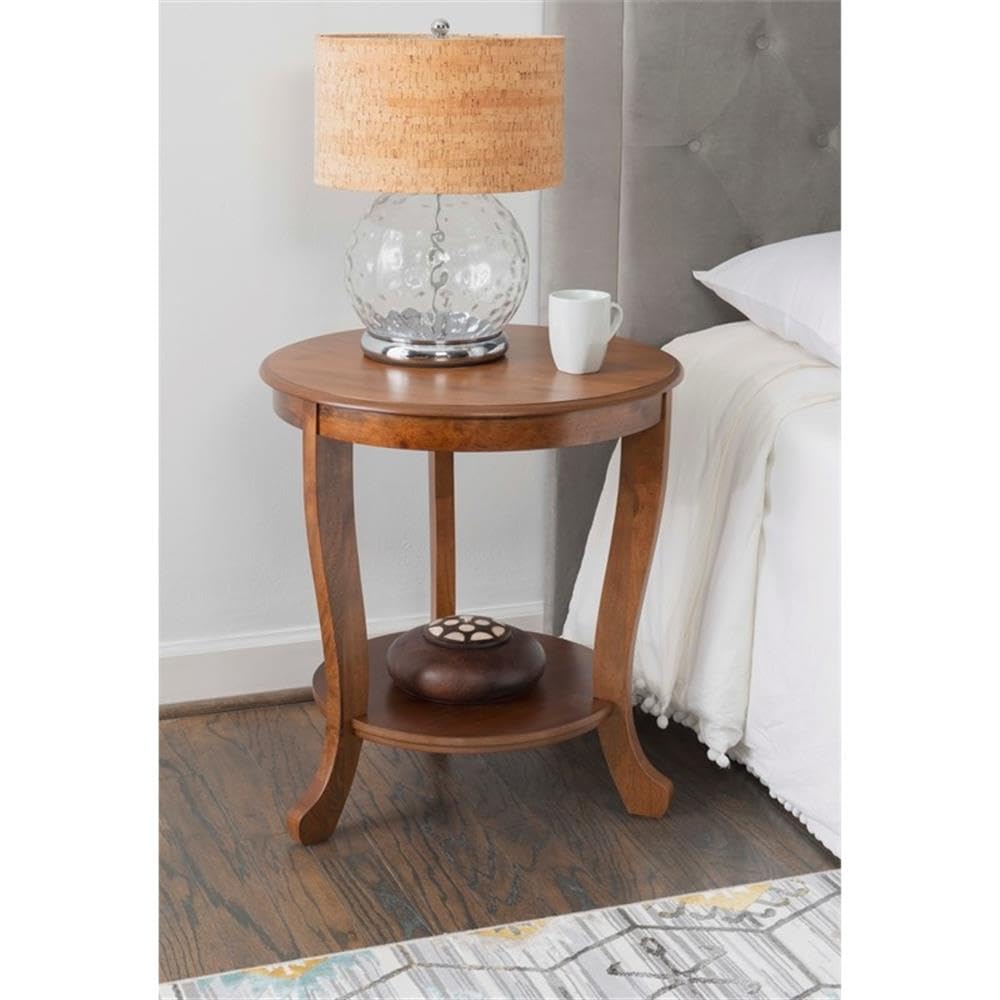 Pemberly Row Round Transitional Wood Side Table with Shelf in Hazelnut Brown - Perfect for Living Room, Bedroom & Office Accent Furniture