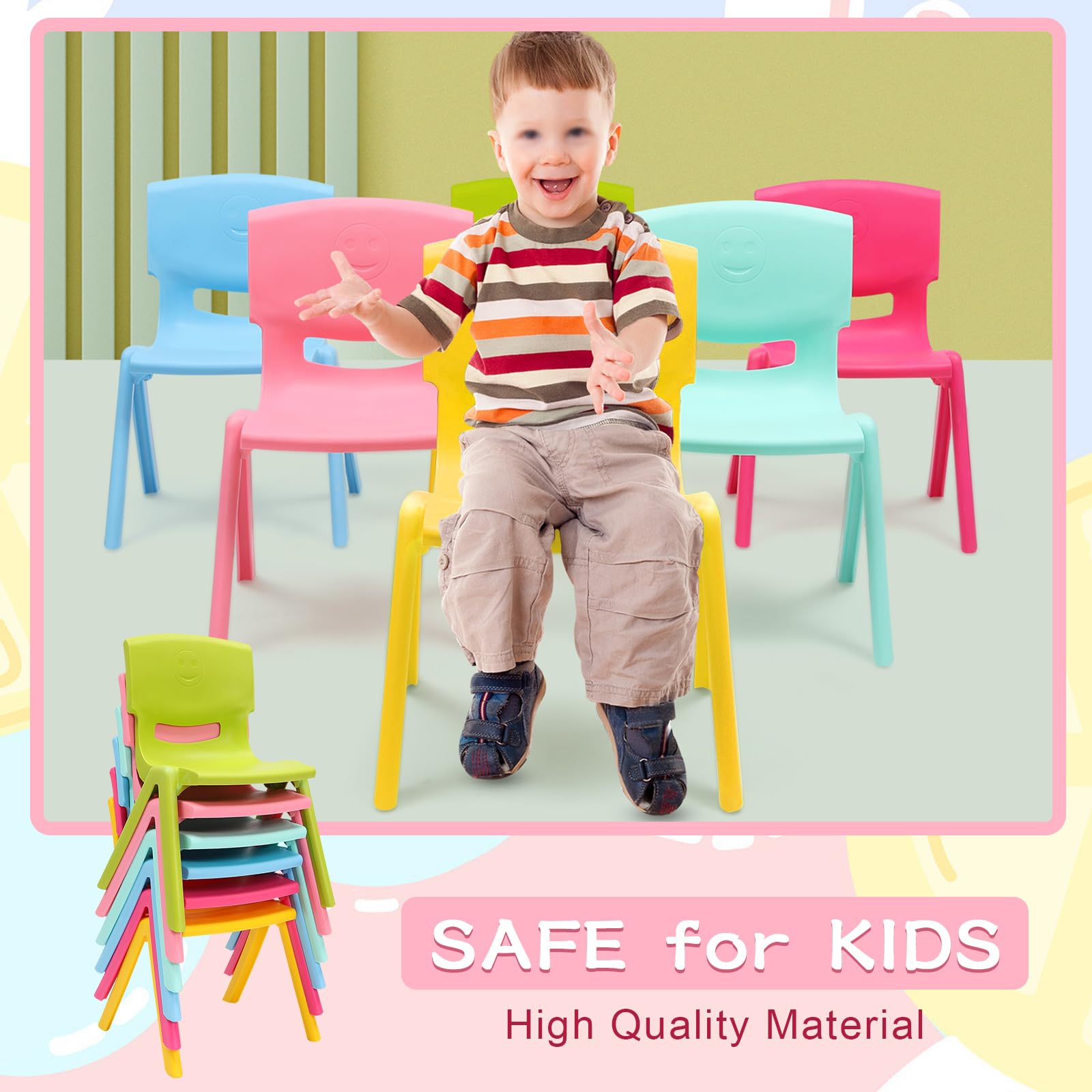 6Pcs Stackable Kids Chairs - Colorful, Ergonomic for Classroom & Home