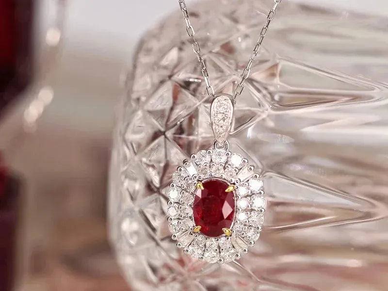 18K White & Yellow Gold Pendant with Natural Ruby & Diamonds | Classic Women's Necklace for Anniversary Gifts | Perfect for Valentine's Day, Birthday & Special Occasions