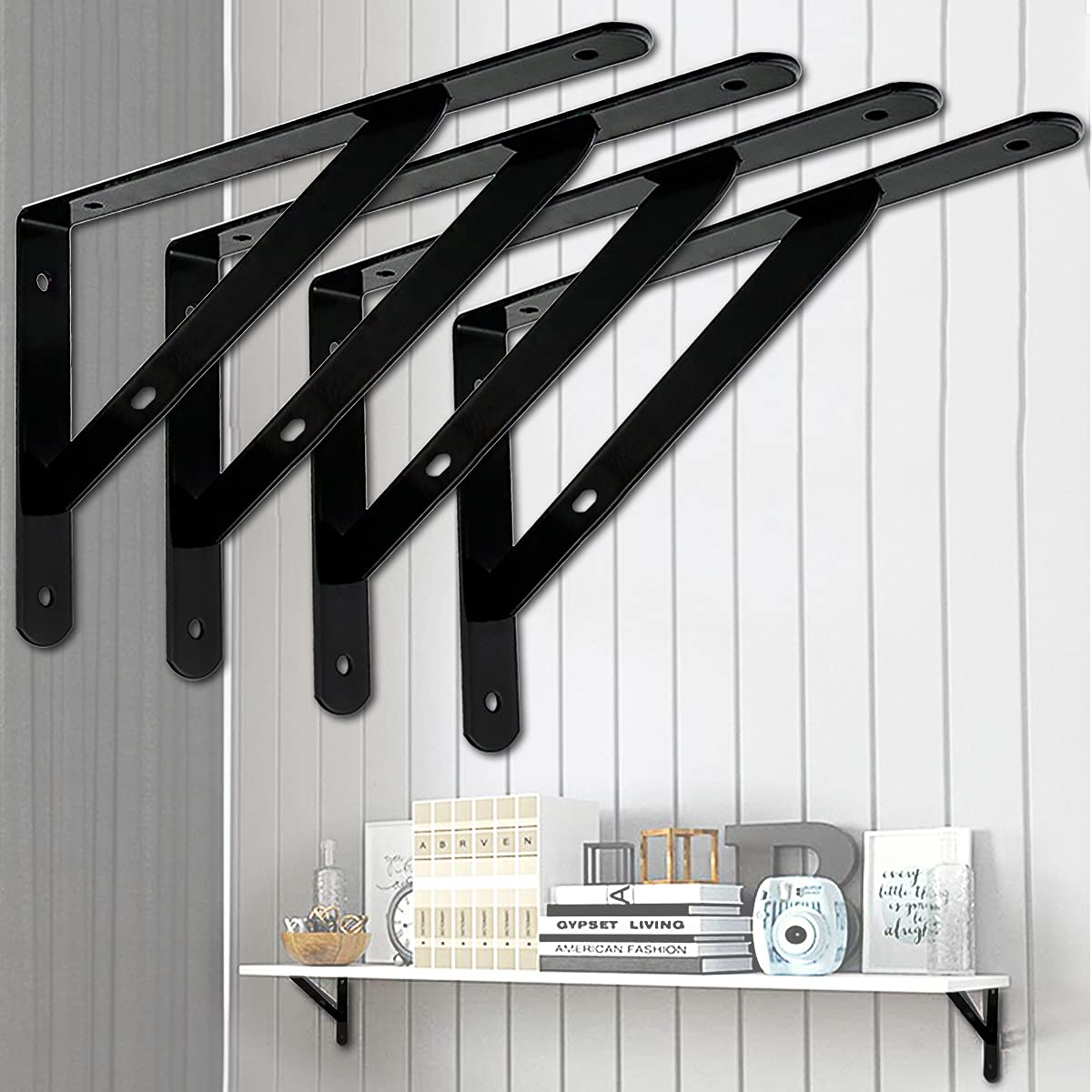Heavy Duty 10 Inch Shelf Brackets - 4 Pack Metal Floating Shelf Supports, 90 Degree Angle Brackets for Shelving, Wall Mounted Shelves - Perfect for Home, Office, Garage Storage Organization