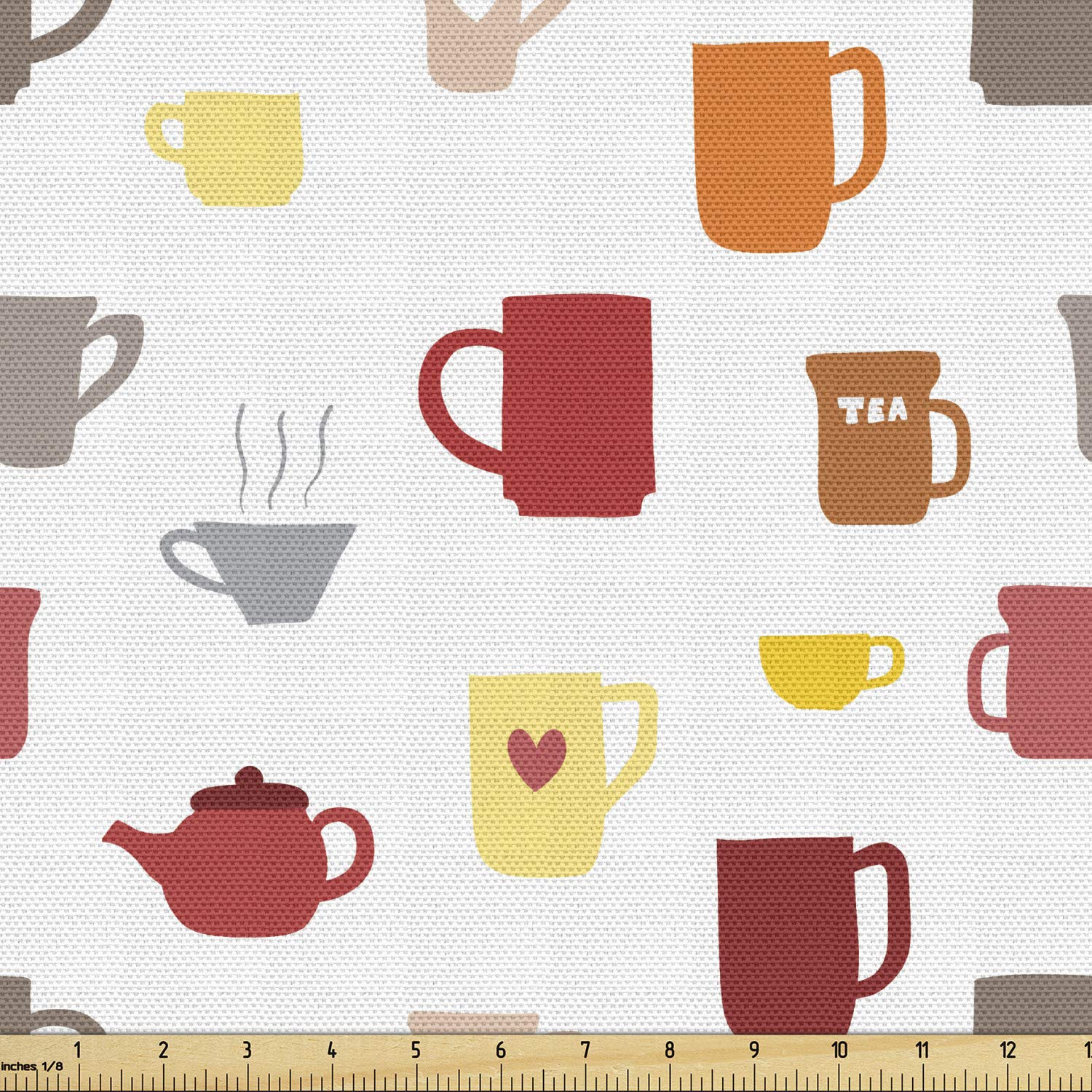 Ambesonne Tea Party Fabric by The Yard - Colorful Coffee Cups & Tea Mugs Print - 100% Cotton Decorative Fabric for Upholstery, Curtains, Tablecloths & DIY Crafts - Perfect for Kitchen Decor, Home Accents & Sewing Projects (10 Yards, Multicolor)