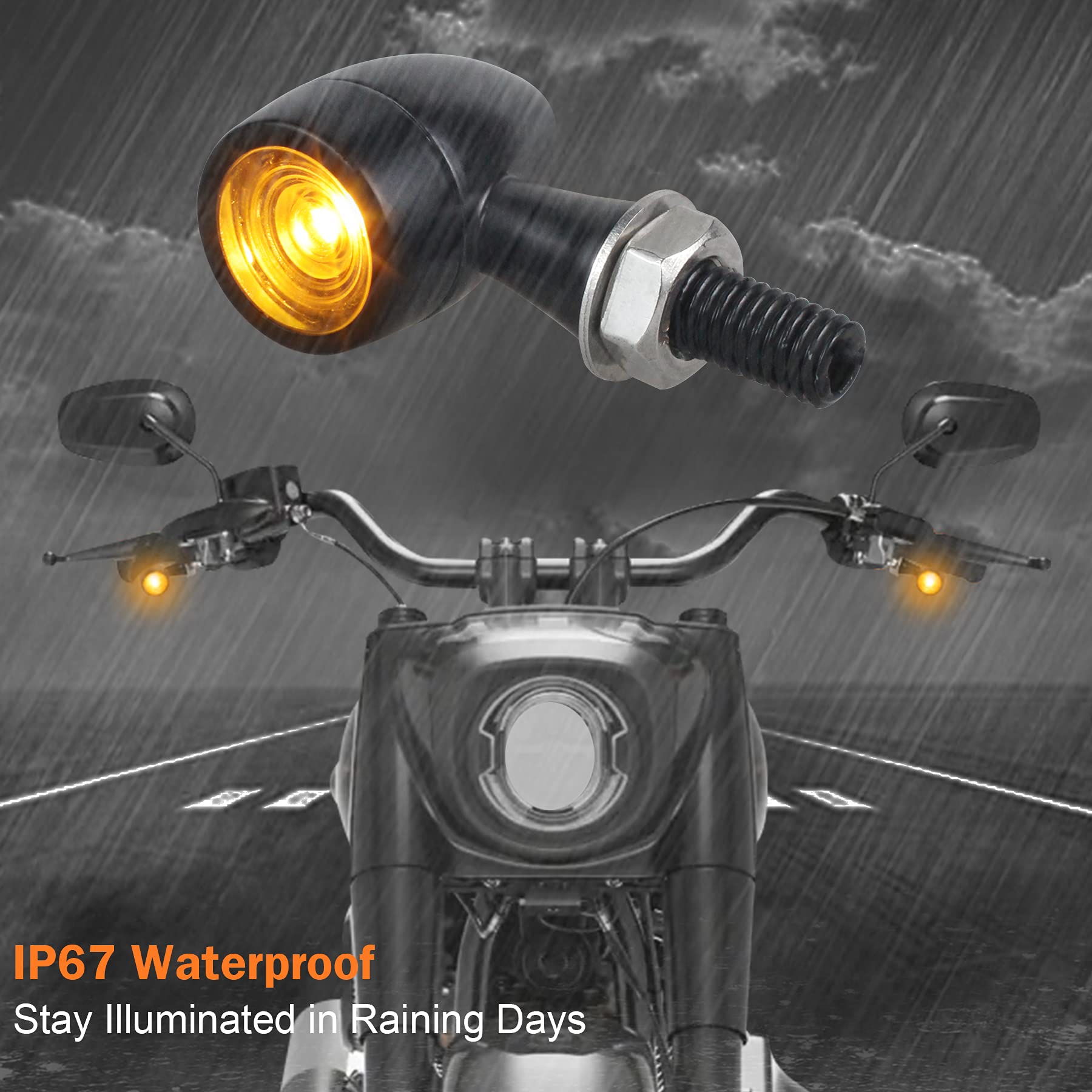 Universal LED Motorcycle Turn Signal Lights - Mini Front Blinkers Compatible with Harley, Honda, Suzuki, Triumph, Yamaha - Perfect for Night Riding & Safety Enhancement