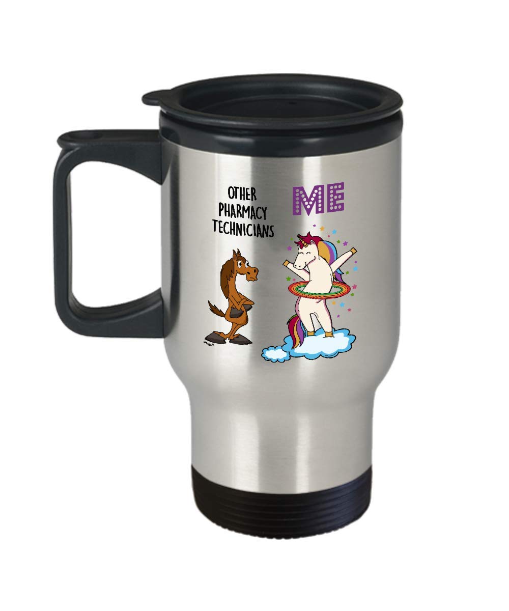 Funny Unicorn Travel Mug for Pharmacy Technicians - 14 oz Stainless Steel Insulated Tumbler Gift for Women, Men, Mom, Dad - Perfect for Tech Appreciation, Graduation, Retirement & Birthdays (TUC1131) | Great for Coffee, Tea & Cold Drinks at Work or On-the-Go