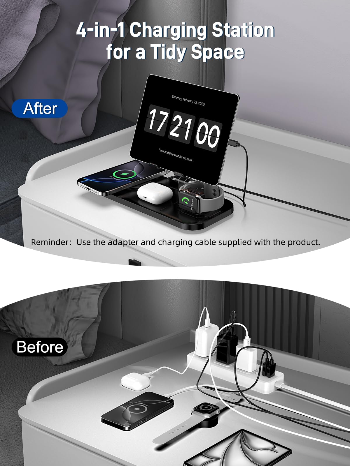 4 in 1 Wireless Charging Station for iPhone 16/15/14/13, Apple Watch 9/8/7/6/5, AirPods 3/2/Pro & iPad - Fast Multi-Device Charger Stand - Perfect for Home, Office & Travel