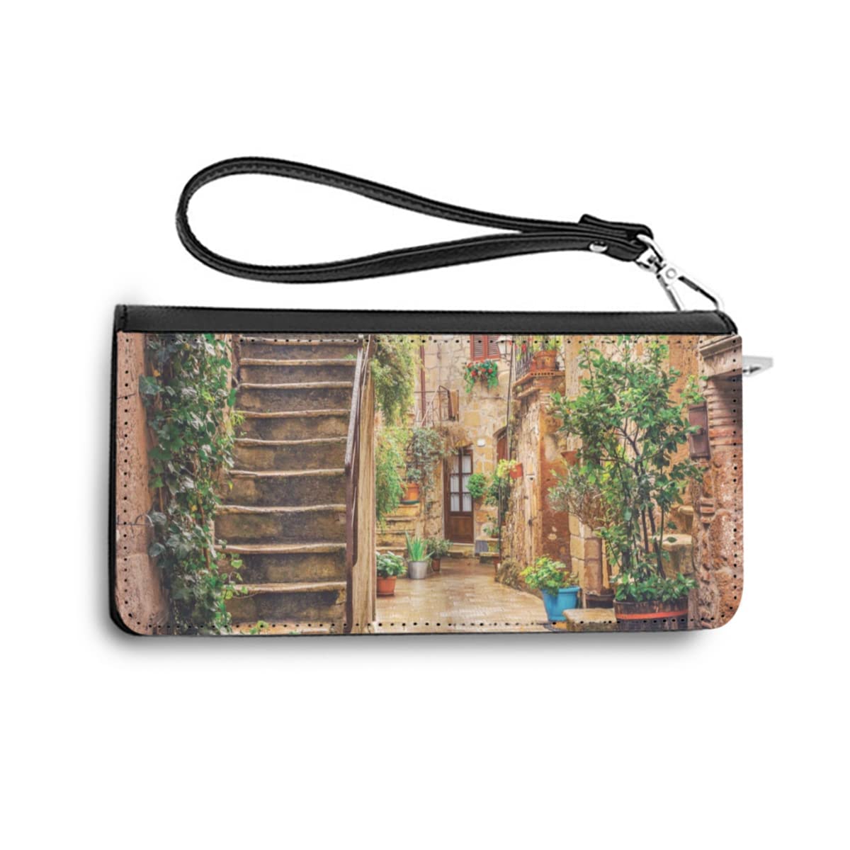 Women's Wristlet Wallet - Soft PU Leather Multi-Pocket Purse with Card Holder & Organizer | Perfect for Travel, Shopping & Everyday Use | Old Mediterranean Street Design
