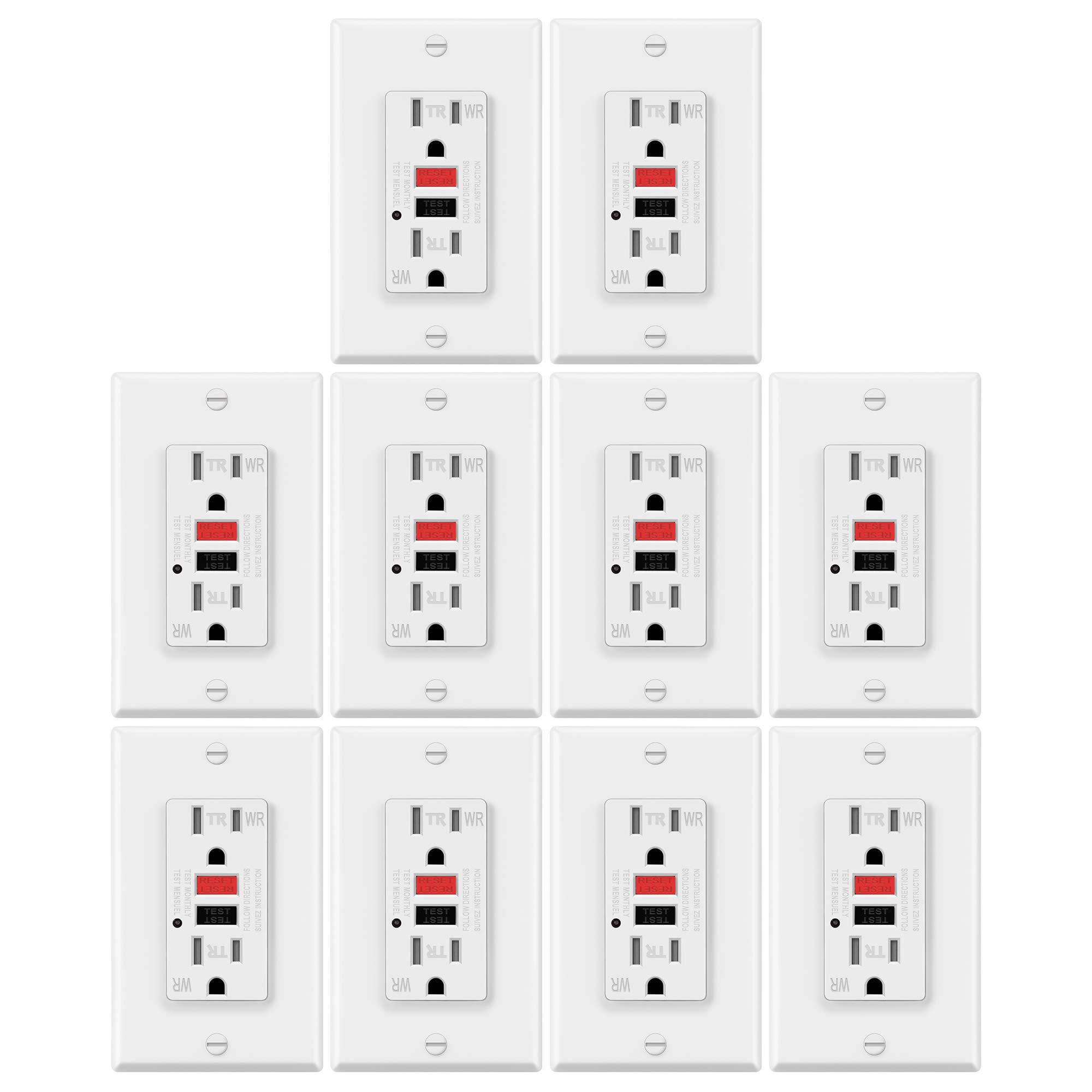 10 Pack - ELECTECK 15A Weatherproof GFCI Outlets with LED Indicator, Tamper-Resistant GFI Receptacles, Includes Decor Wall Plates & Screws, ETL Certified for Residential & Commercial Use - Perfect for Outdoor Kitchens, Bathrooms & Wet Locations