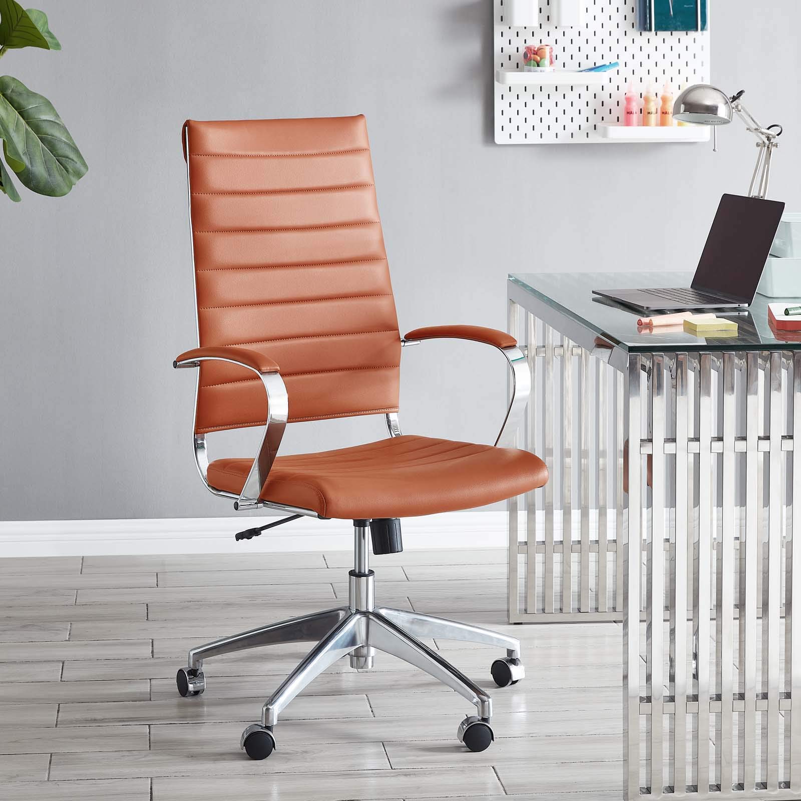 Modway Jive Ribbed High Back Executive Swivel Office Chair with Arms - Ergonomic Desk Chair for Home & Office, Adjustable Height & Tilt, Comfortable Terracotta Fabric - Perfect for Long Work Hours, Gaming, and Study Sessions