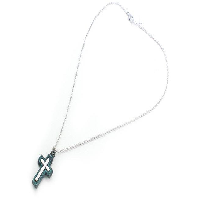 Vintage Cross Necklace Set in Patina Silver - Religious Jewelry for Women & Men - Perfect for Church, Weddings & Everyday Wear