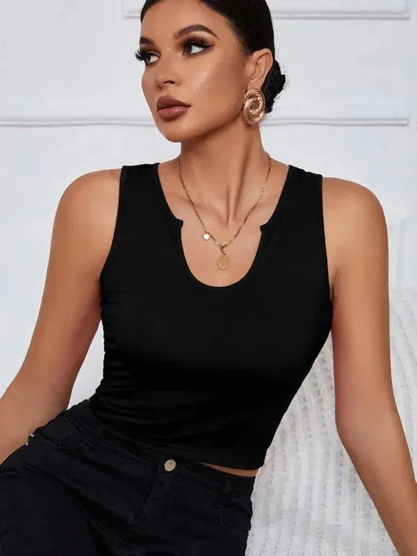 Y Neckline Knit Tank Top for Women - Summer Casual Sleeveless Blouse - Perfect for Beach, Vacation & Everyday Wear