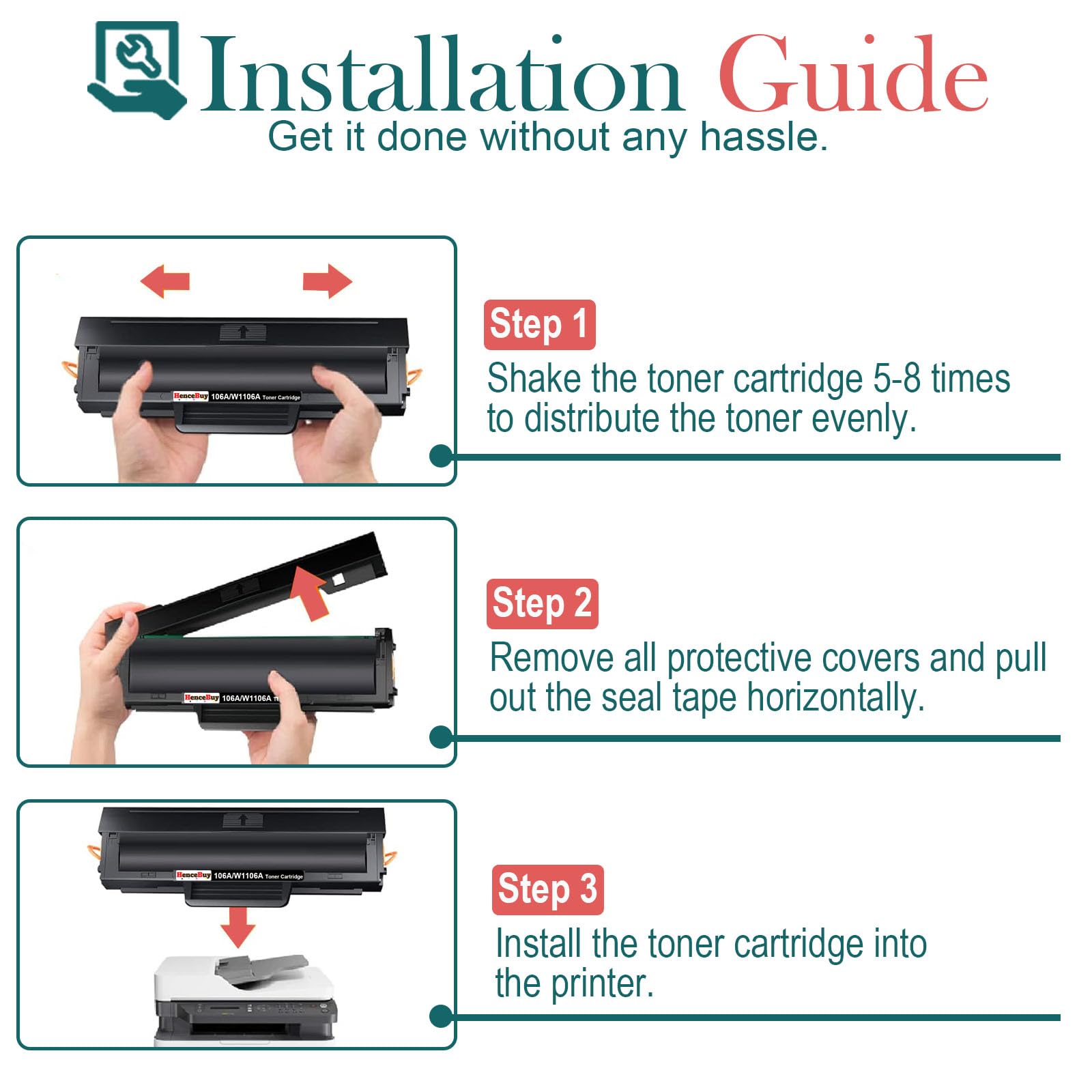 HenceBuy 106A Black Toner Cartridge for HP Printers - 1000 Pages (1 Pack) - Home & Office Use
