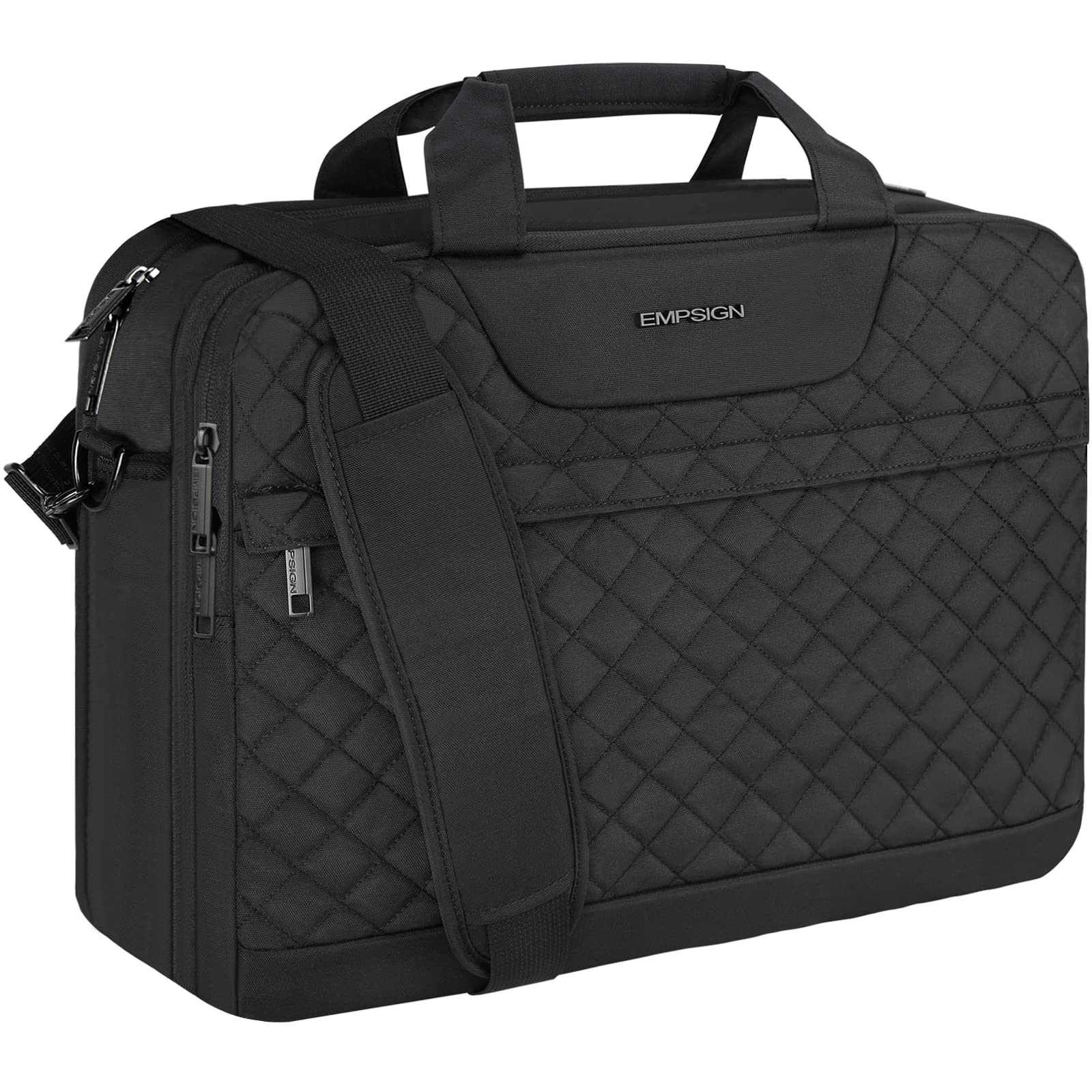 EMPSIGN 17.3 Inch Water-Resistant Laptop Bag - Expandable Business Briefcase for Men & Women with RFID Protection - Large Capacity Travel Computer Bag for Office, Commuting & Business Trips - Black