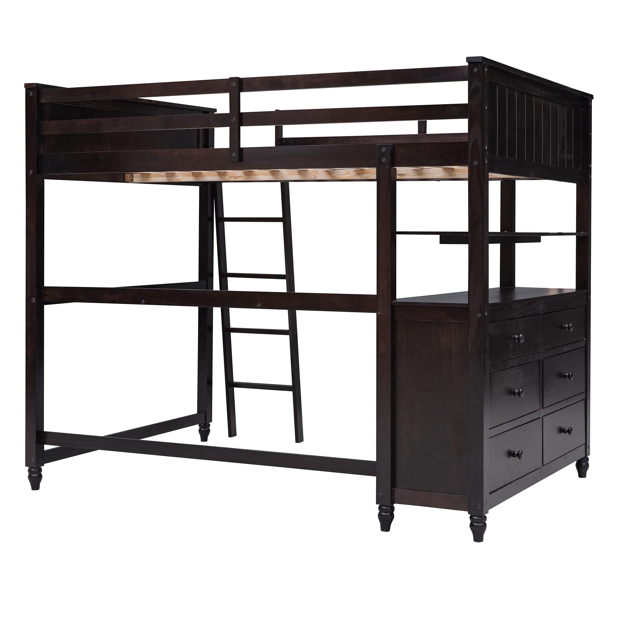 Full Size Loft Bed with Desk & Storage Drawers - Sturdy Wooden Loft Bed Frame with Ladder for Kids, Teens & Adults - Space-Saving Study & Sleep Solution for Small Rooms - Espresso Finish