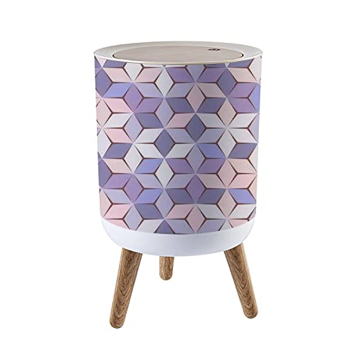 Small Trash Can with Lid - 1.8 Gallon Spring-Loaded Round Waste Bin, Feminine Geometric Purple Design, Dog-Proof Press Cover for Kitchen, Bathroom & Living Room - Perfect for Home, Office & Dorm Organization
