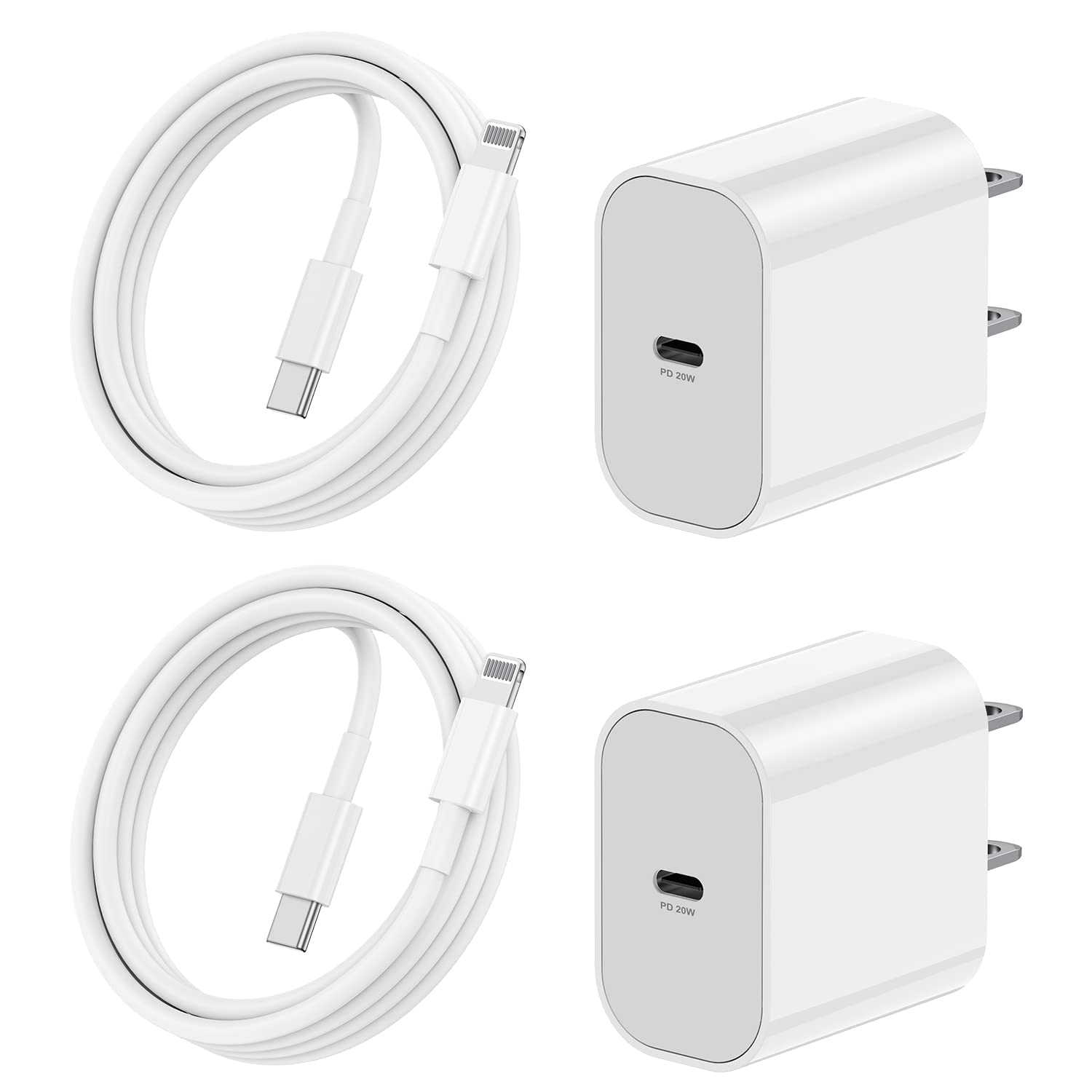 Apple MFi Certified 20W USB C Fast Charger - 2 Pack with 6ft USB C to Lightning Cable - Compatible with iPhone 13/12/11/XS/X/8 Plus - Perfect for Home, Office & Travel Charging