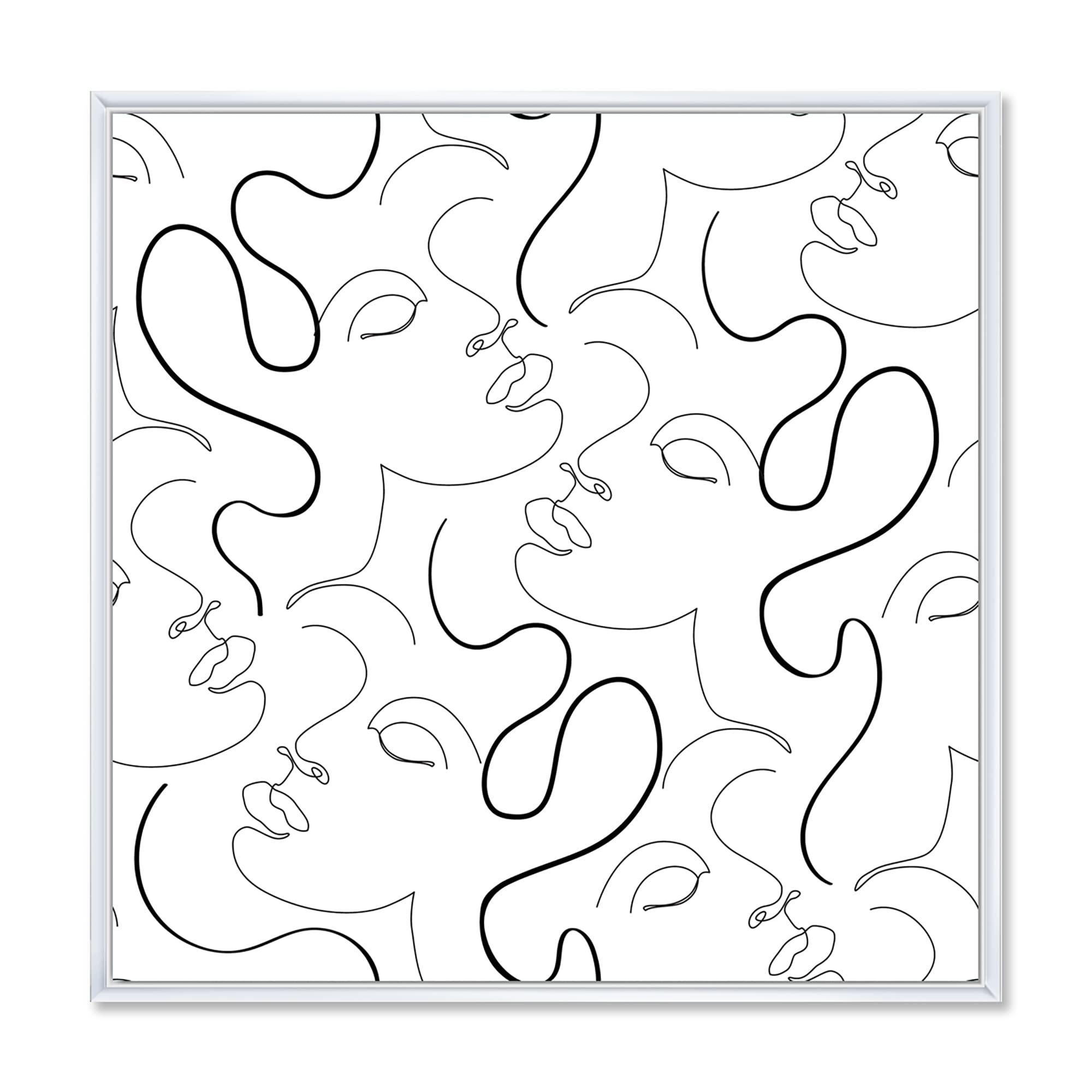 DesignQ Monochrome One Line Drawing Portraits - Modern Framed Canvas Wall Art Print for Living Room, Bedroom & Office Decor | Unique Handmade Home Wall Decorations