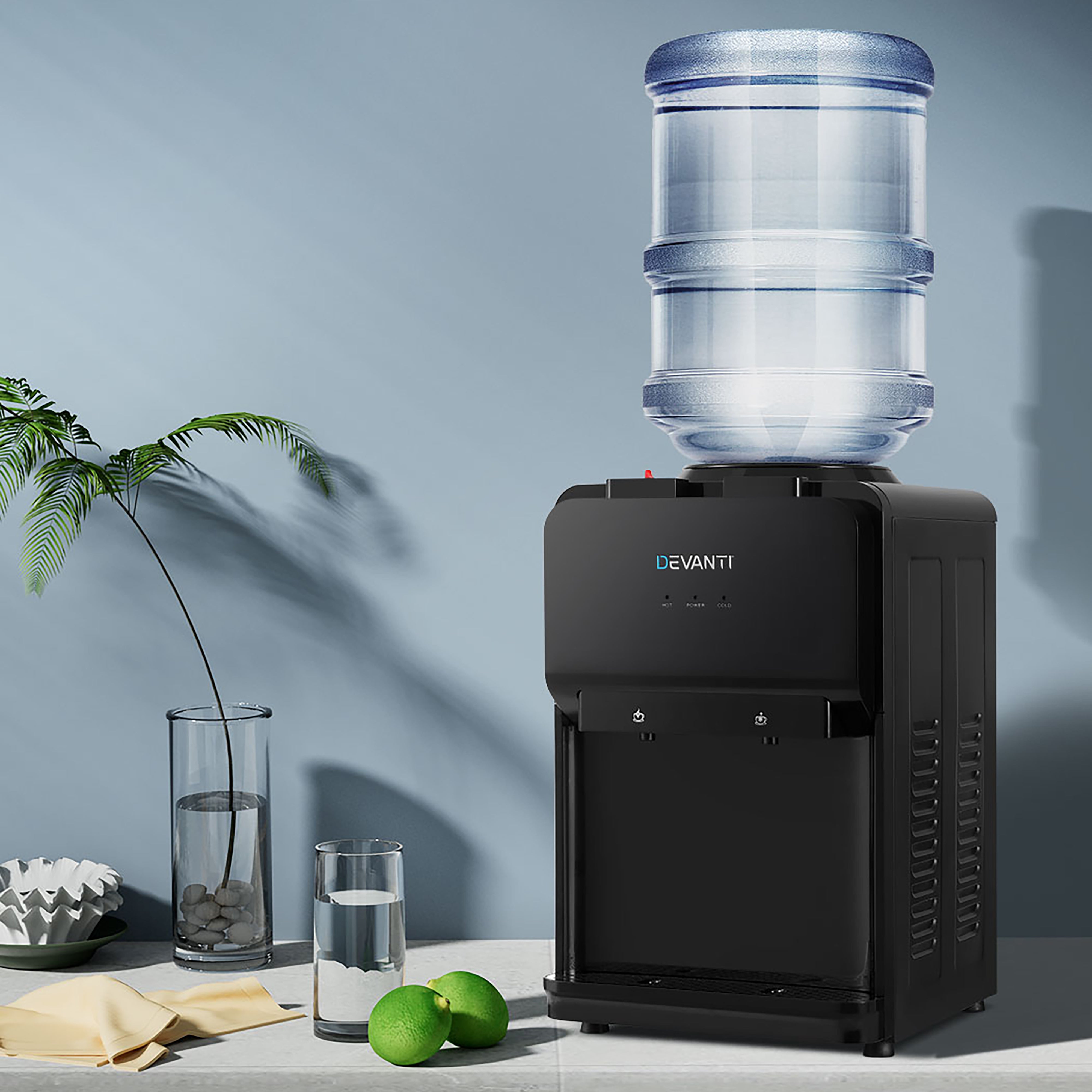Black Instant Hot & Cold Water Cooler Dispenser with Dual Taps - Perfect for Office, Home, or Kitchen Countertop Use
