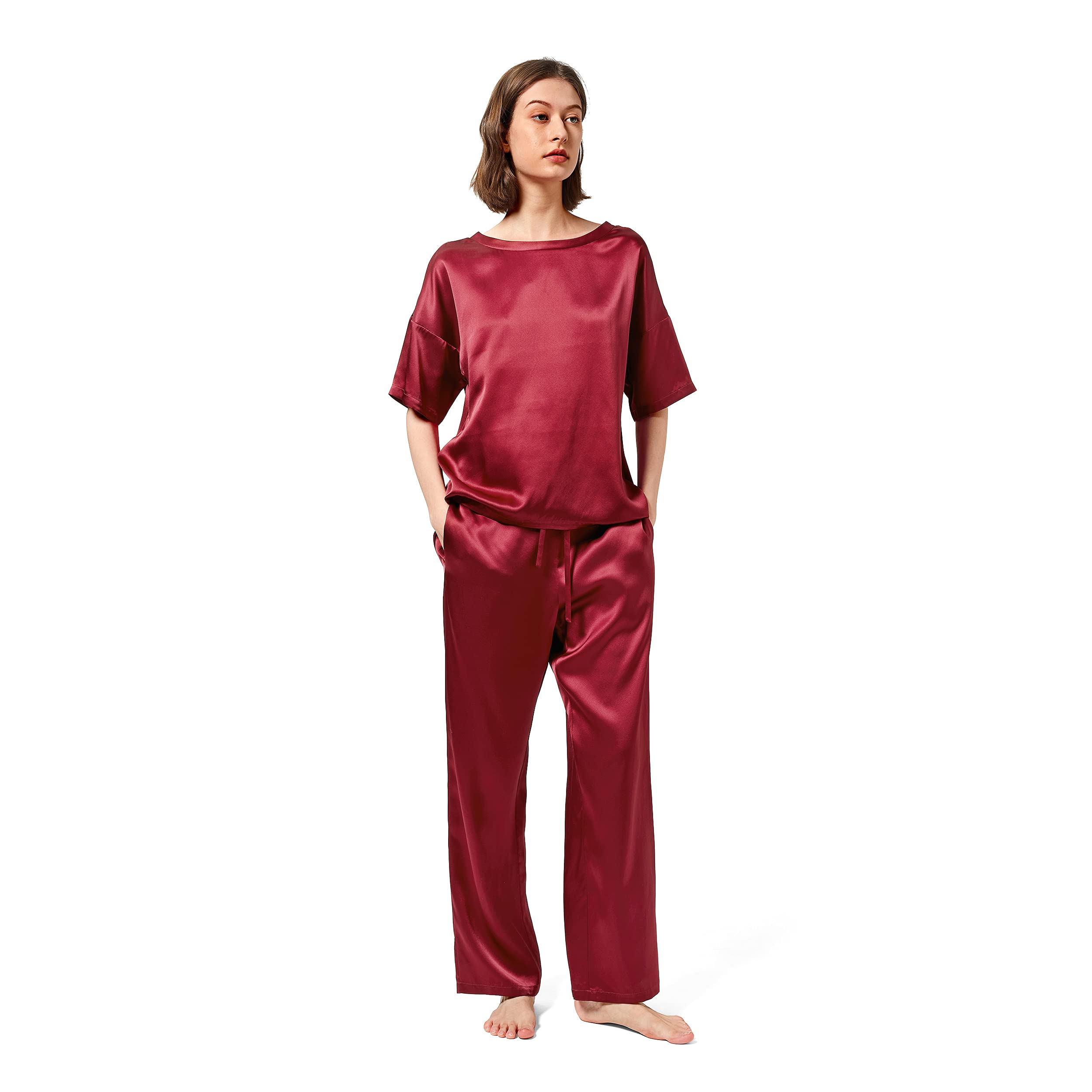 Mommesilk 100% Mulberry Silk Pajama Set for Women - Half Sleeve Washable Silk Pjs - Summer Sleepwear & Loungewear - Perfect for Relaxing at Home, Spa Days and Gift Giving